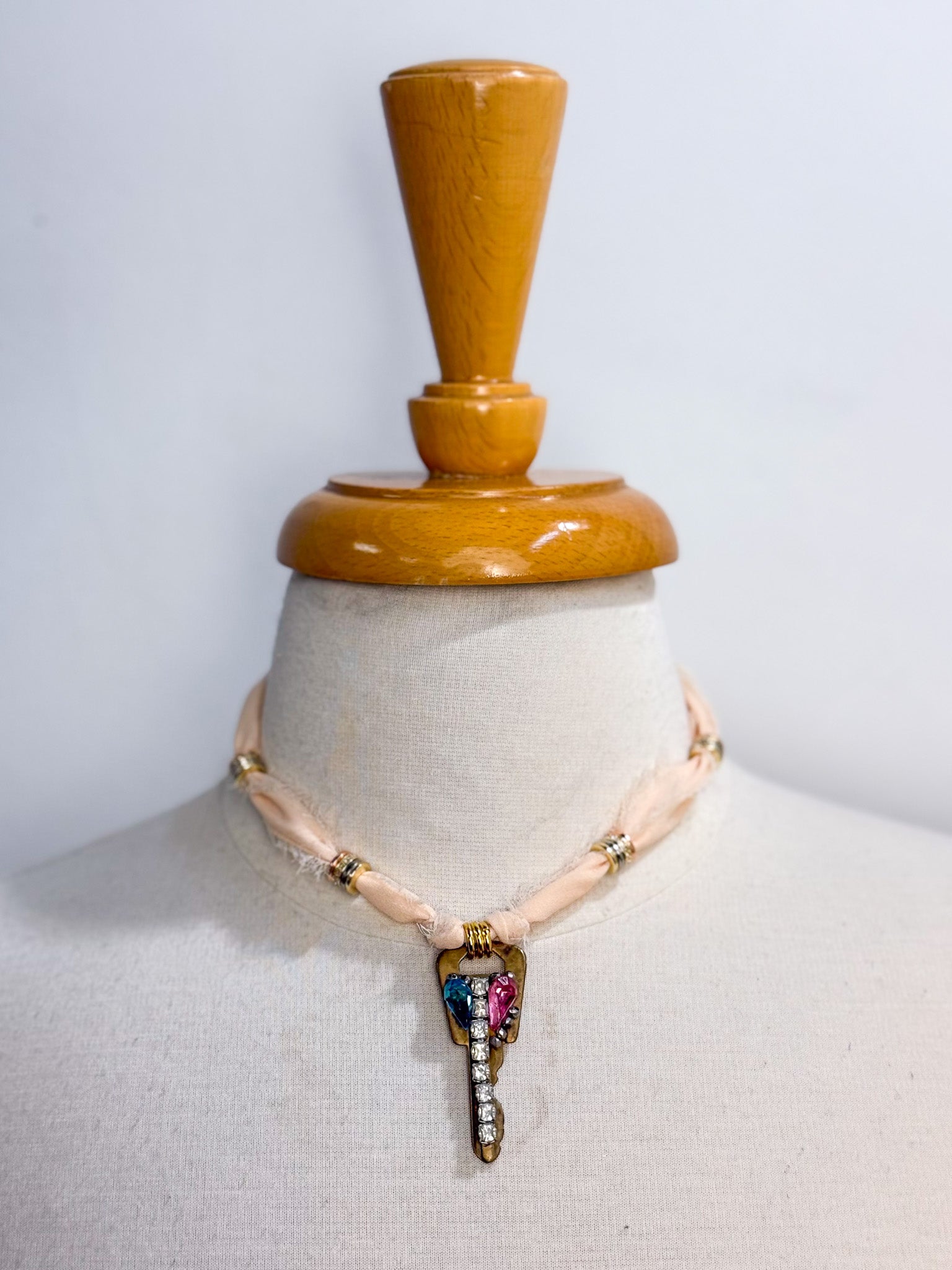 OOAK Vintage Key and Chiffon Necklace