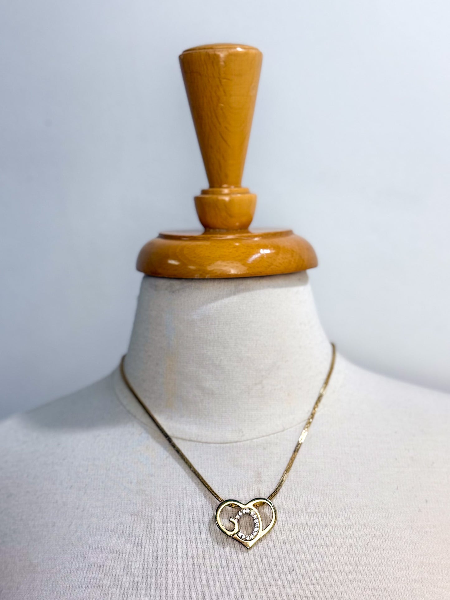 OOAK Vintage Heart with Rhinestones Necklace