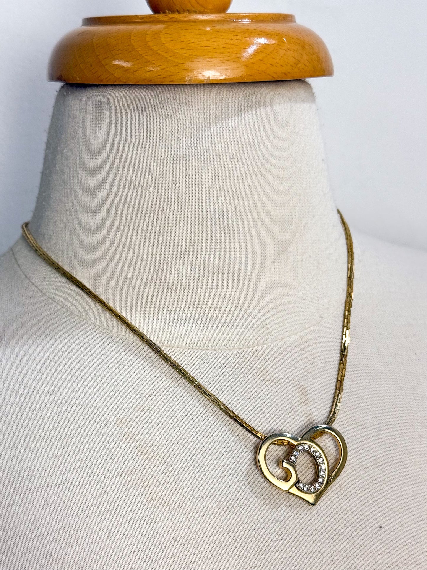 OOAK Vintage Heart with Rhinestones Necklace