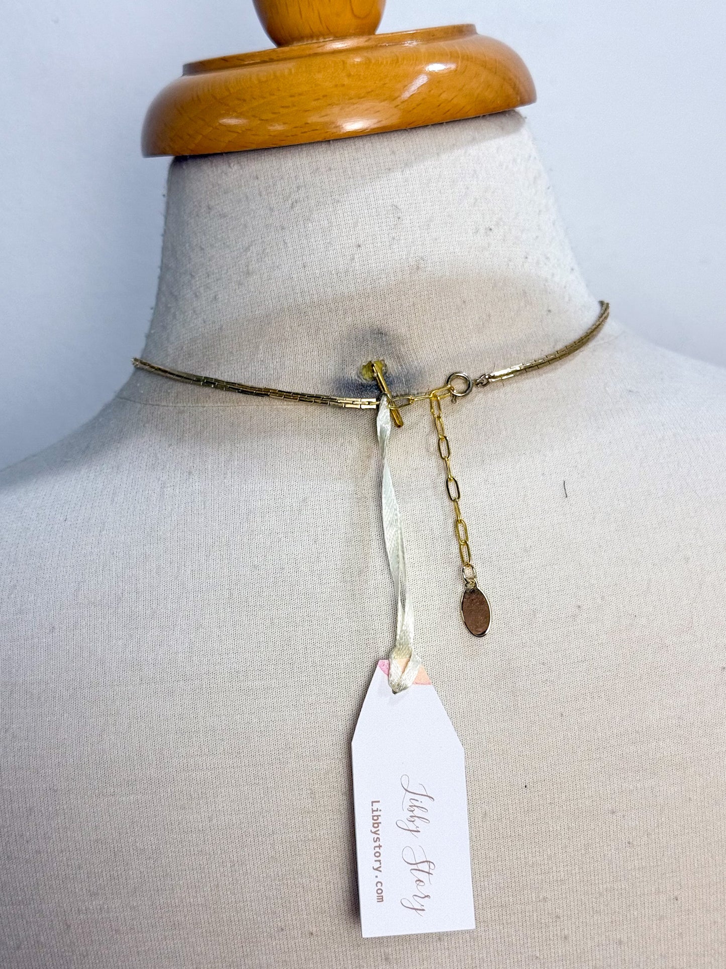 OOAK Vintage Heart with Rhinestones Necklace