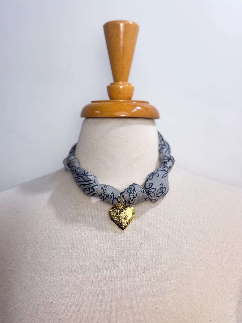 OOAK Vintage Silk Scarf Heart Locket