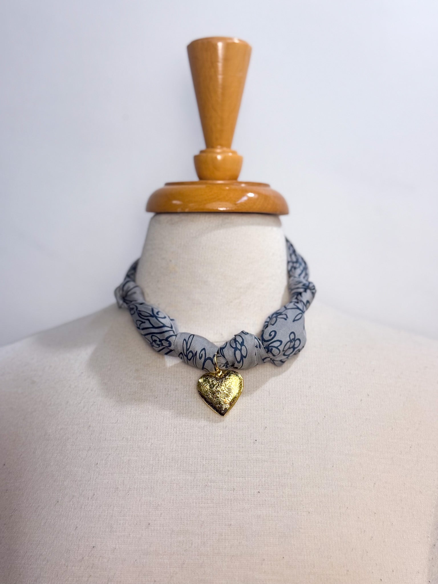 OOAK Vintage Silk Scarf Heart Locket
