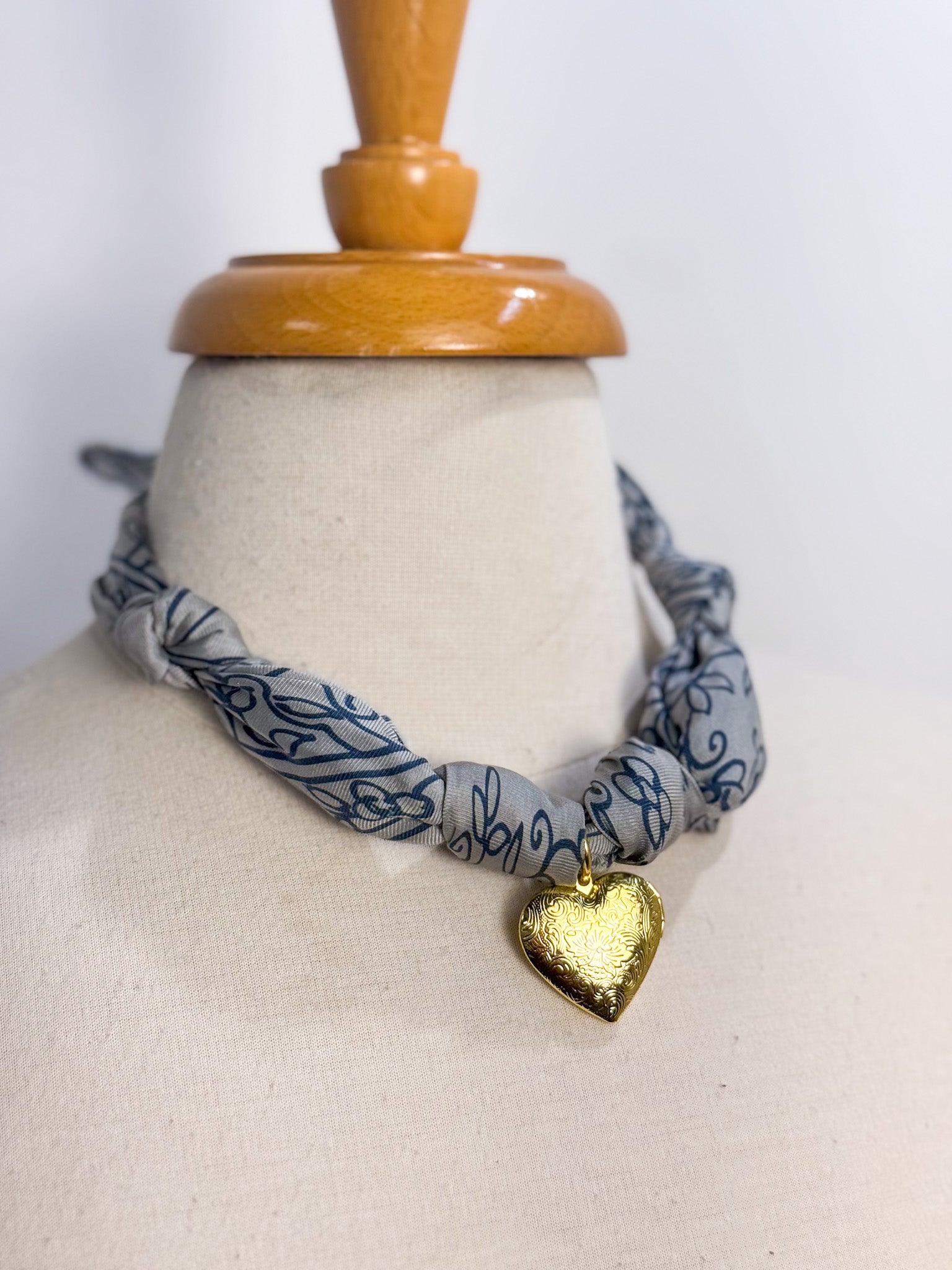 OOAK Vintage Silk Scarf Heart Locket