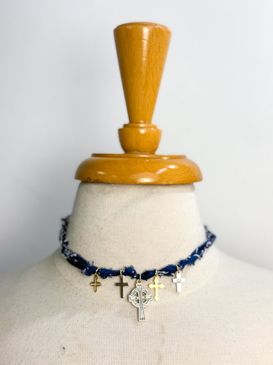 Cross Charm Bandana Necklace