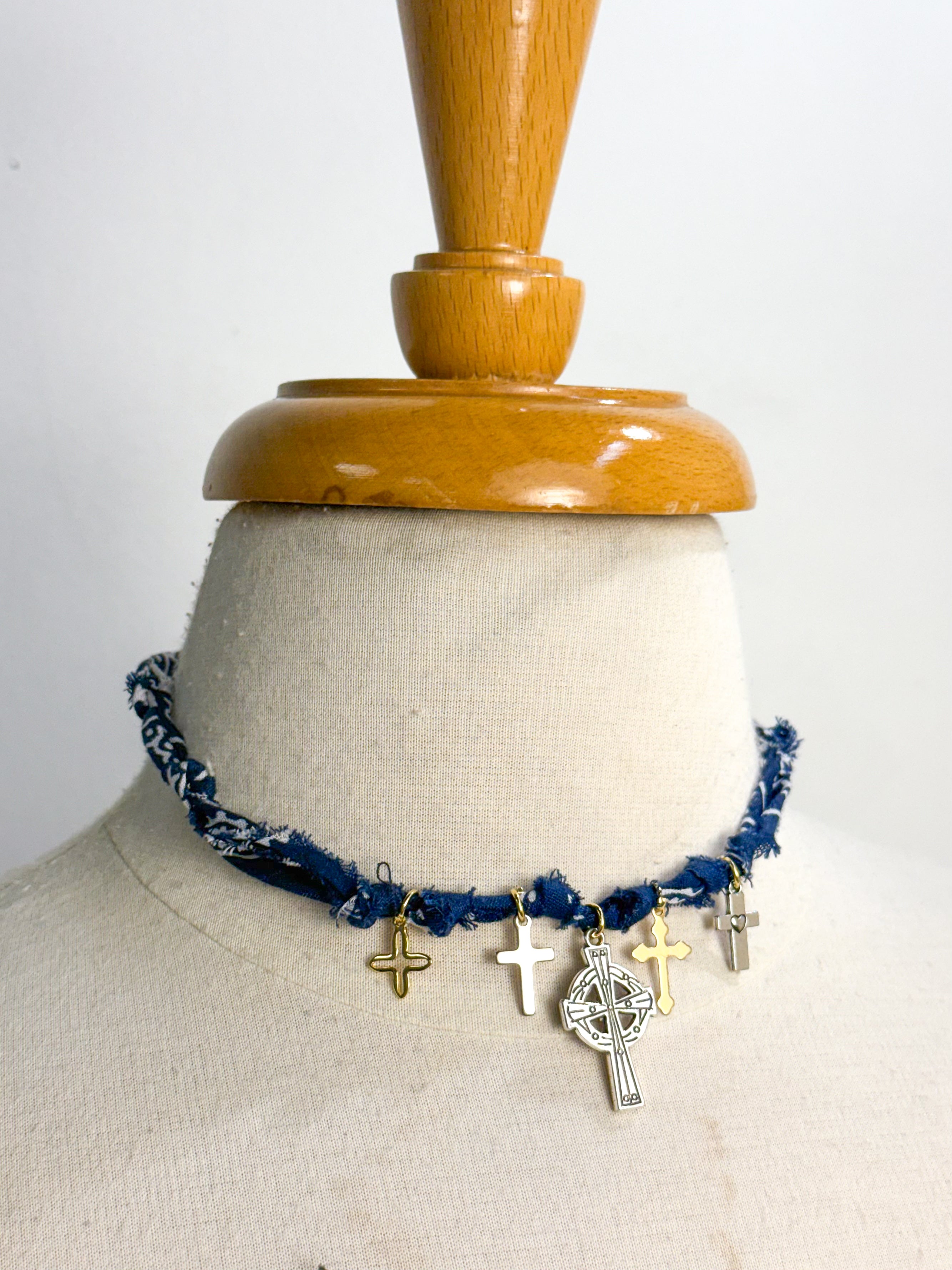 Cross Charm Bandana Necklace