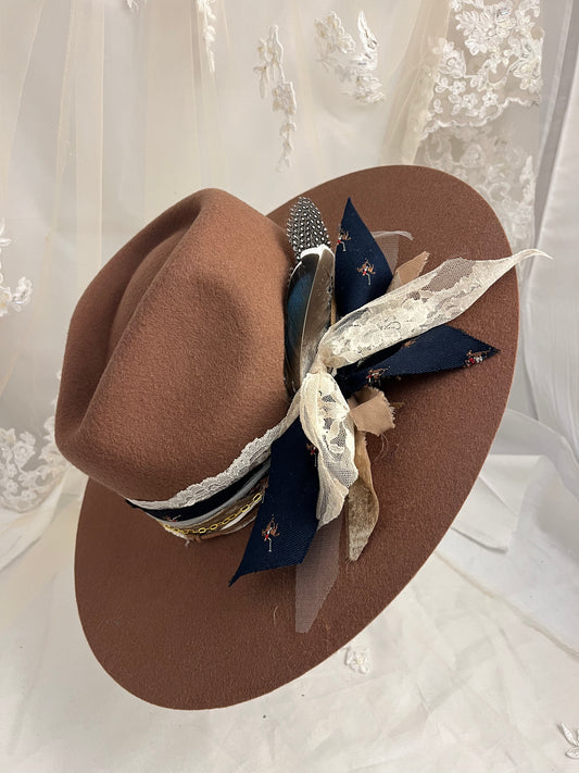 OOAK Horse Tie 100% Wool Stiff Brim Hat