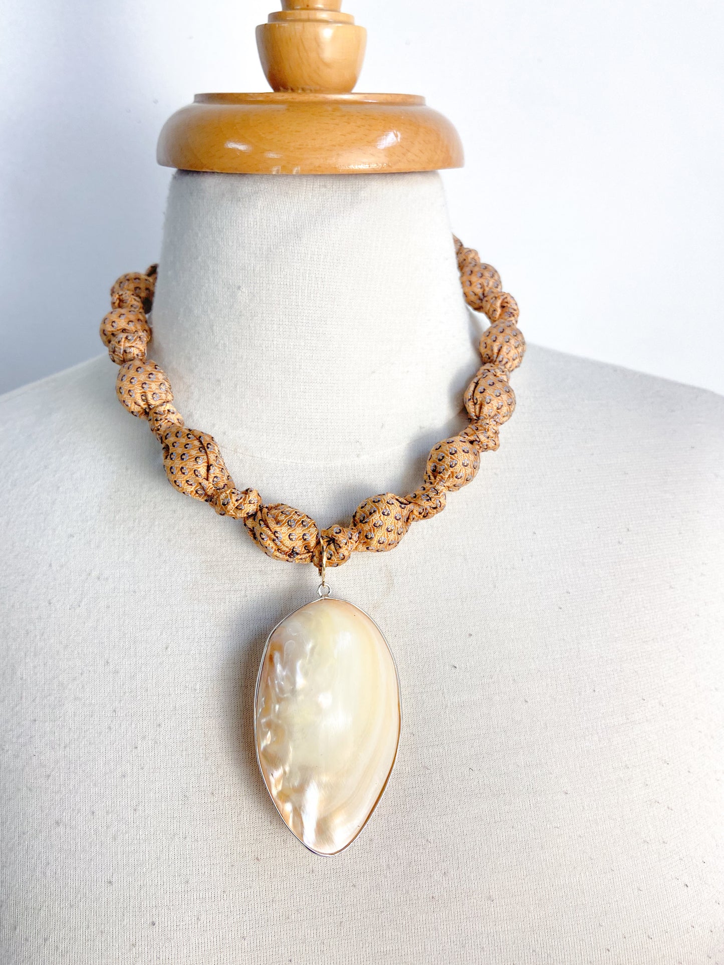 OOAK Shell and Knotted Silk Scarf Necklace