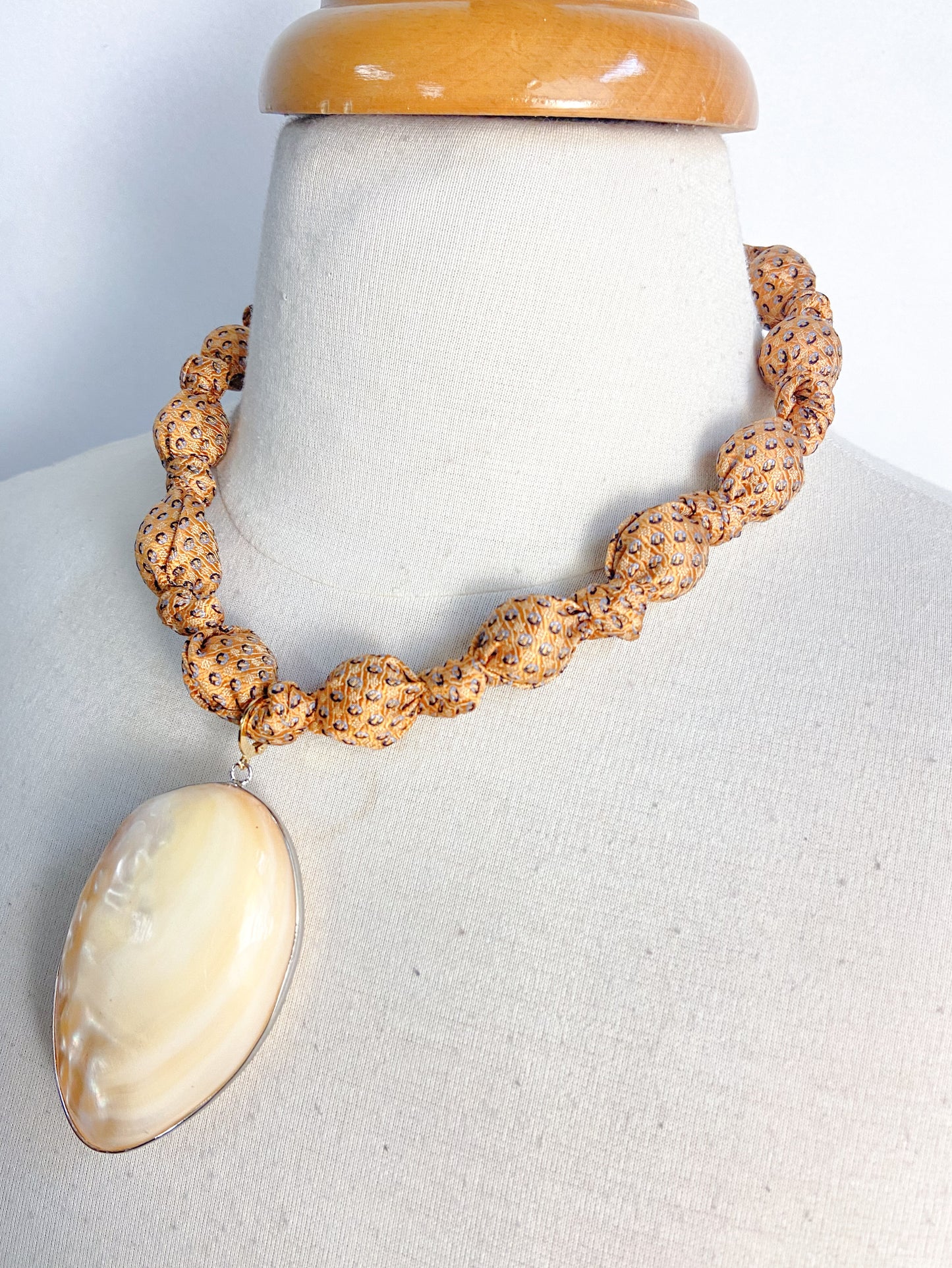 OOAK Shell and Knotted Silk Scarf Necklace