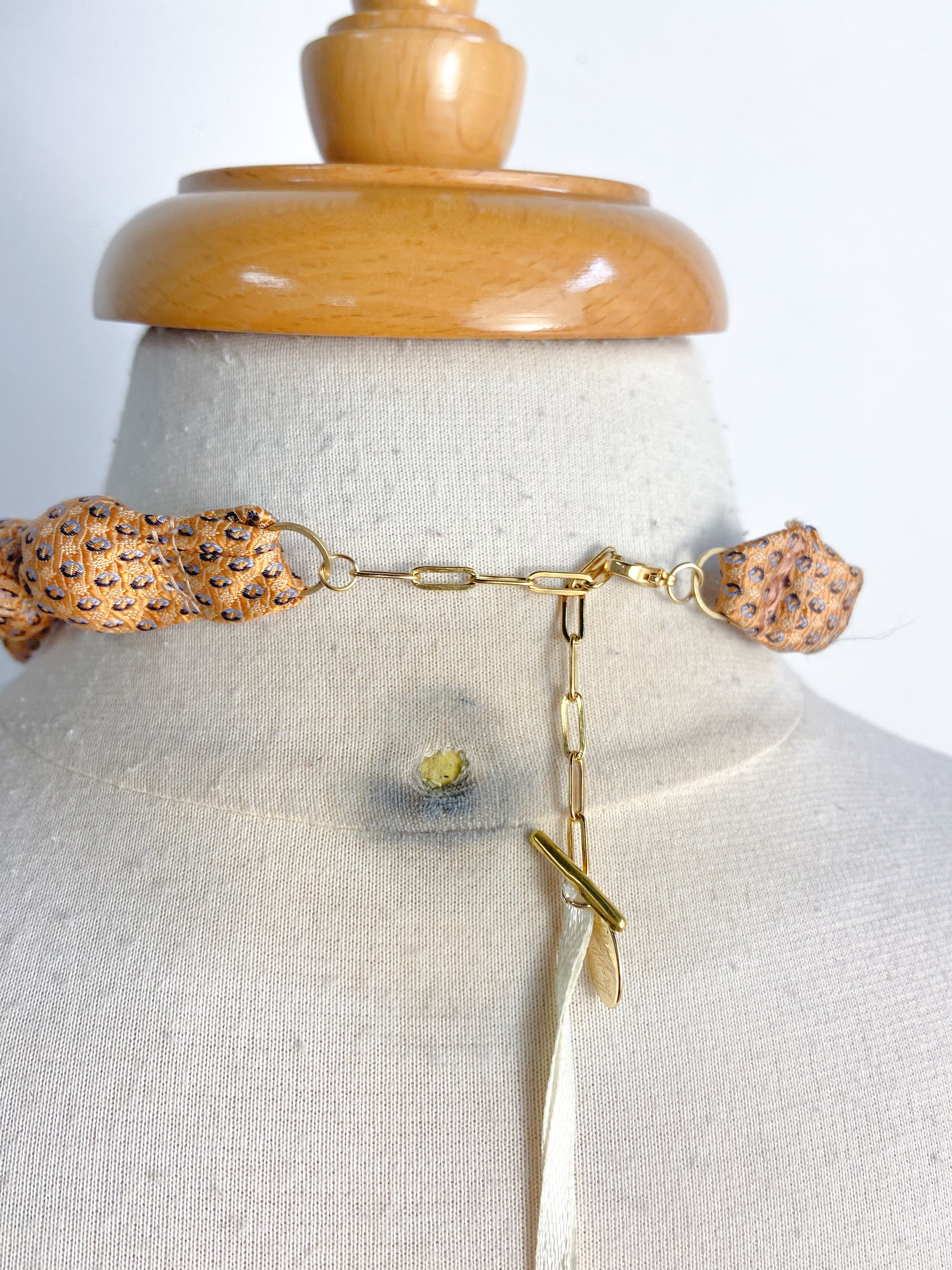 OOAK Shell and Knotted Silk Scarf Necklace