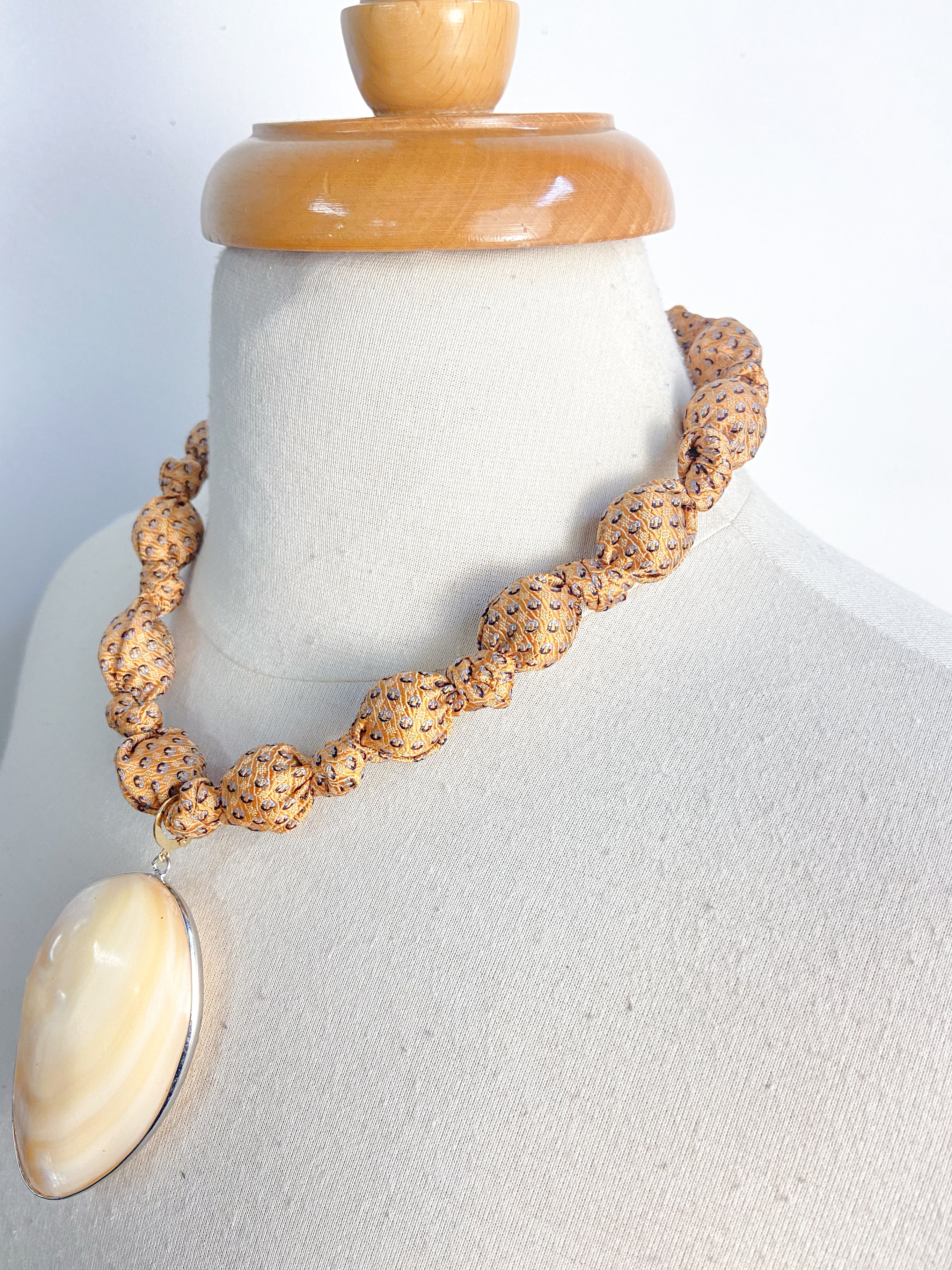 OOAK Shell and Knotted Silk Scarf Necklace