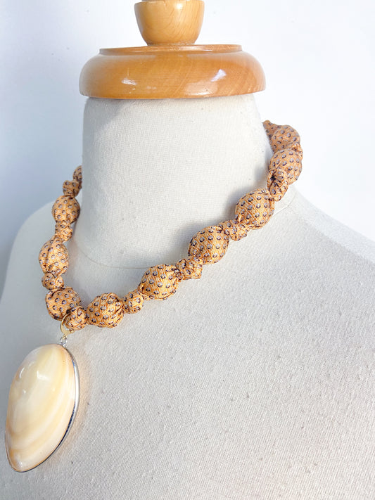 OOAK Shell and Knotted Silk Scarf Necklace