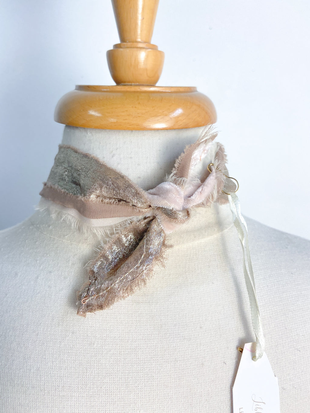 OOAK Heart Crest Ribbon Scarf Necklace