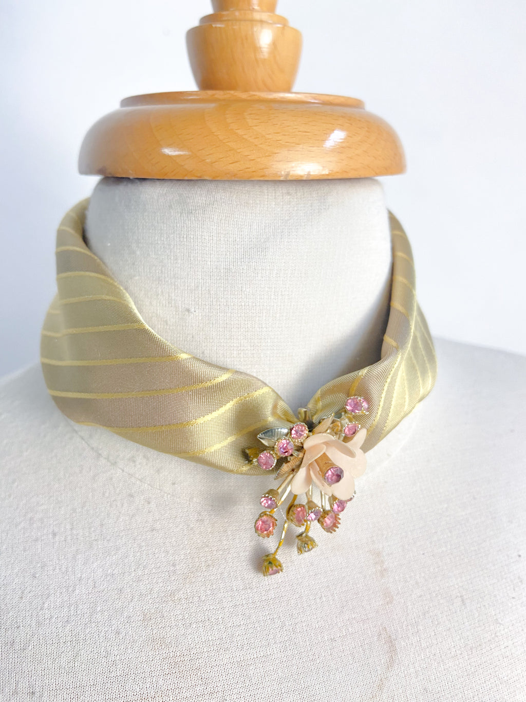 OOAK Floral Broach Silk Tie Scarf Necklace