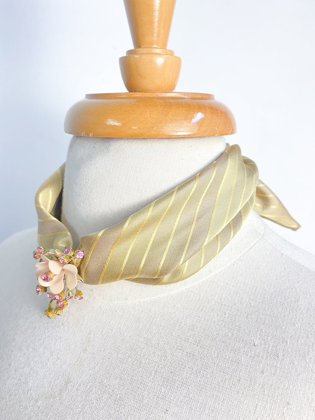 OOAK Floral Broach Silk Tie Scarf Necklace