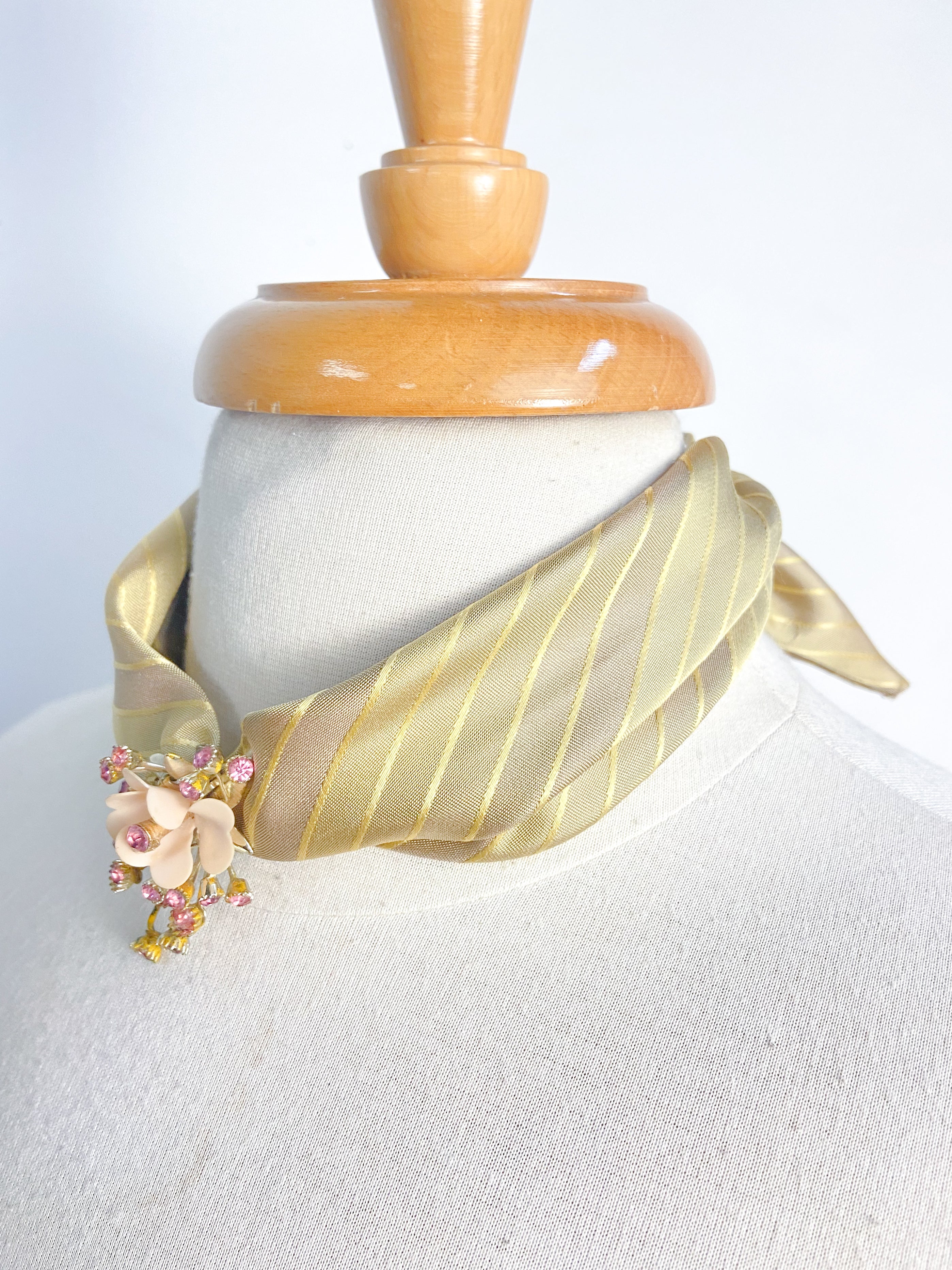 OOAK Floral Broach Silk Tie Scarf Necklace