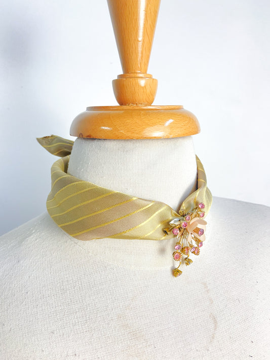 OOAK Floral Broach Silk Tie Scarf Necklace