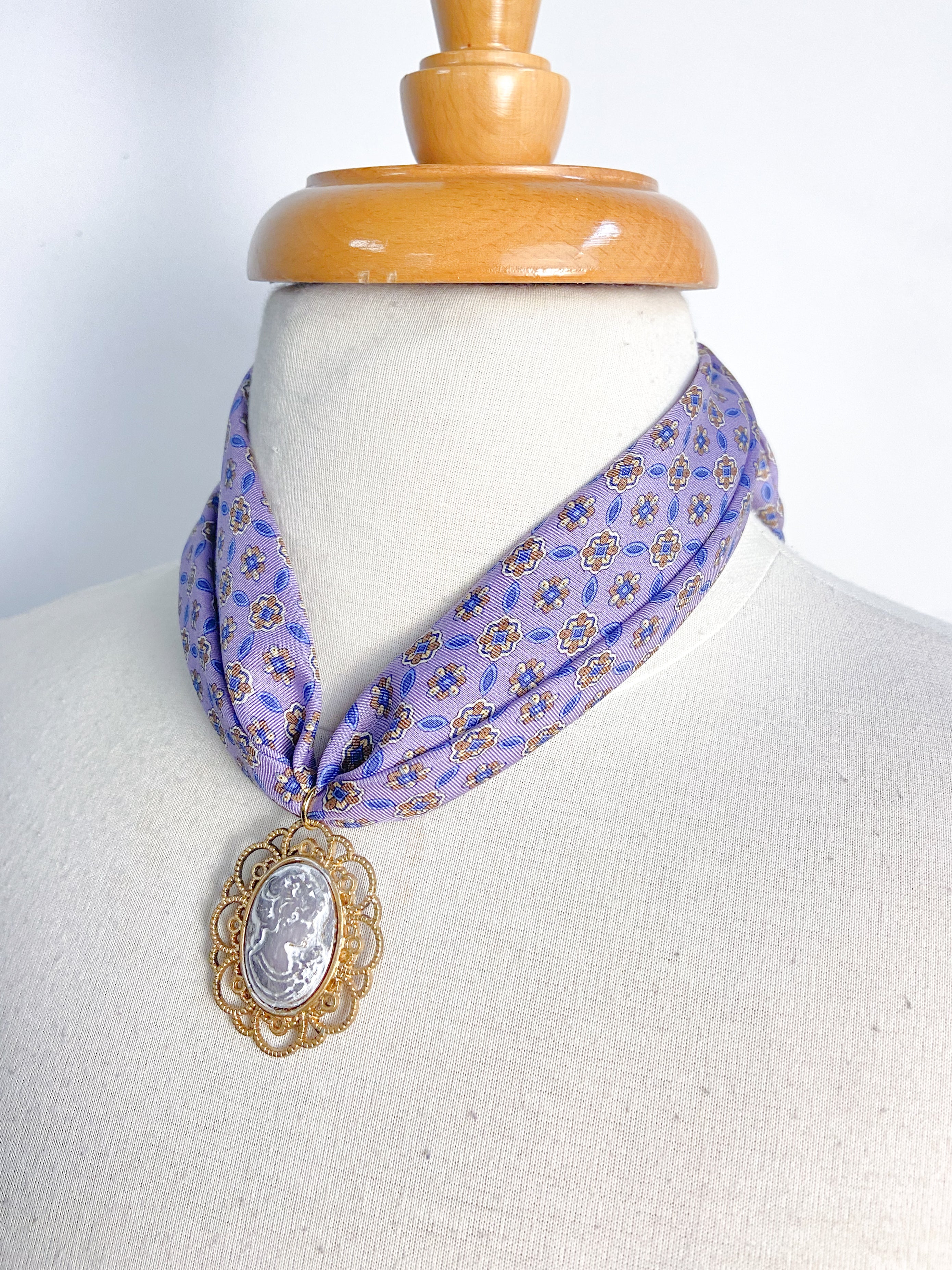 OOAK Cameo and Silk Tie Scarf Necklace