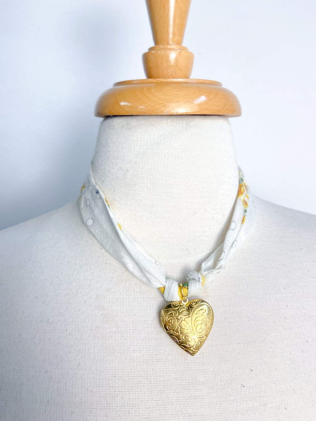 OOAK Vintage Hanky Heart Locket Necklace