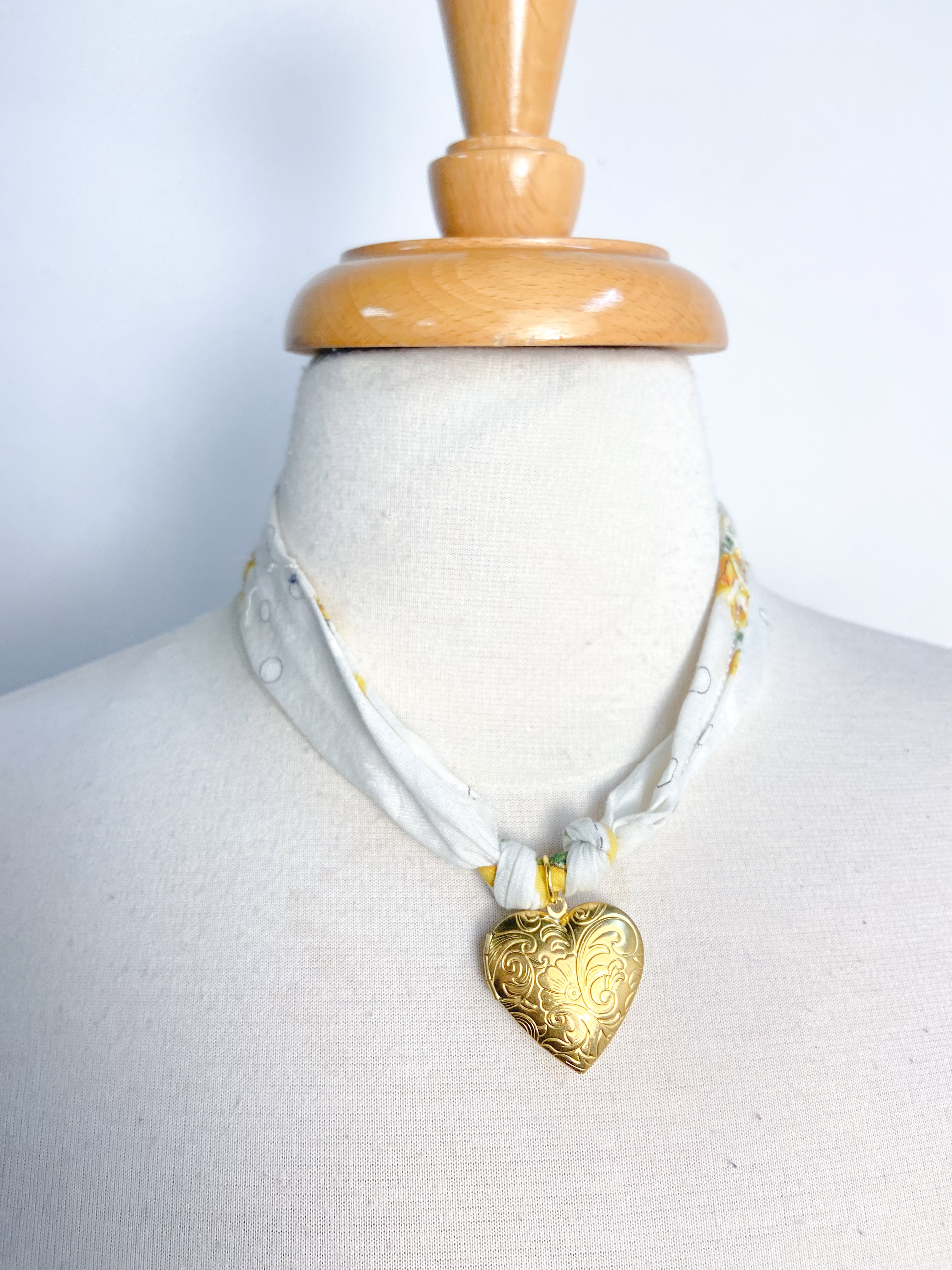 OOAK Vintage Hanky Heart Locket Necklace
