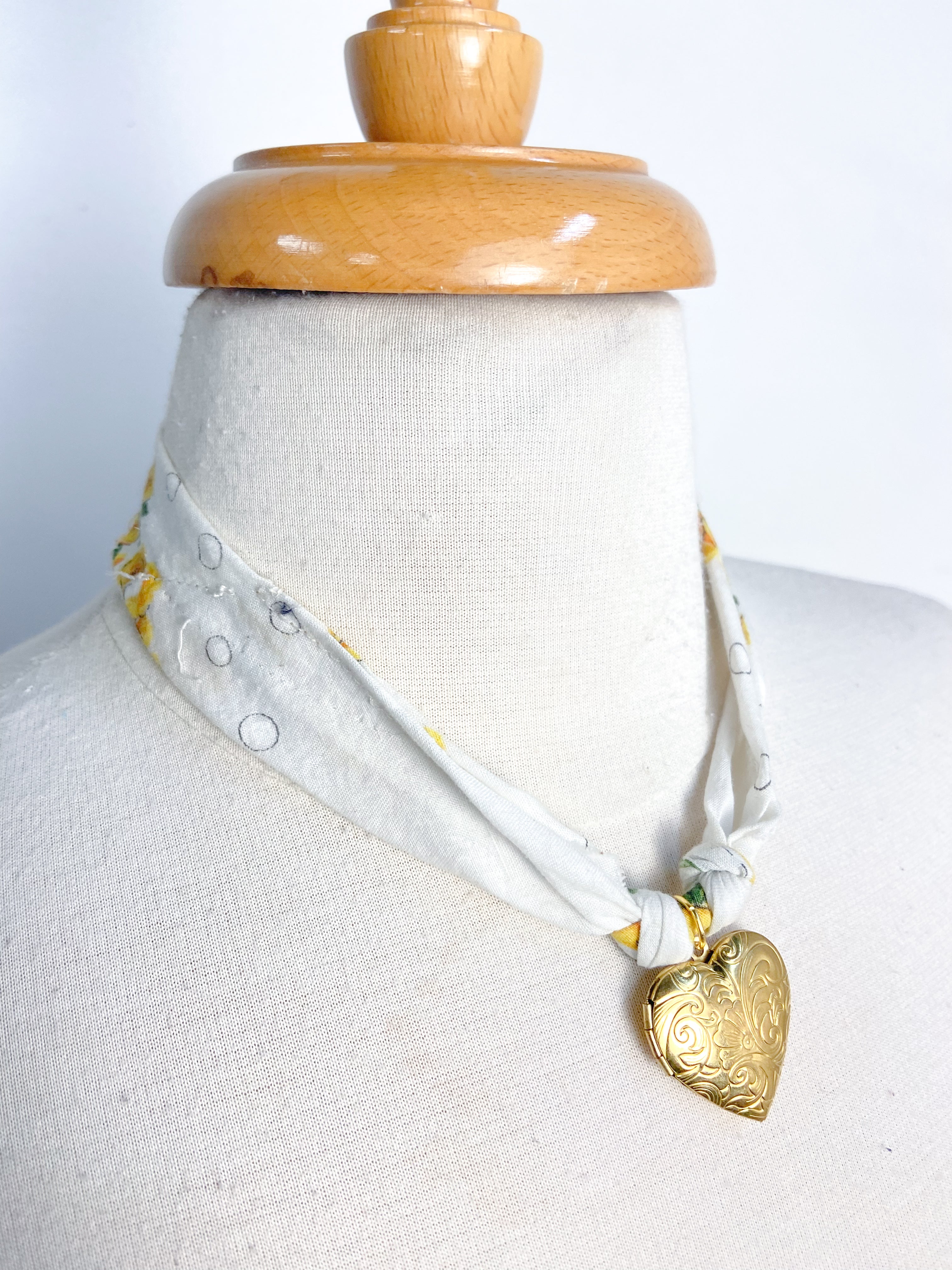 OOAK Vintage Hanky Heart Locket Necklace