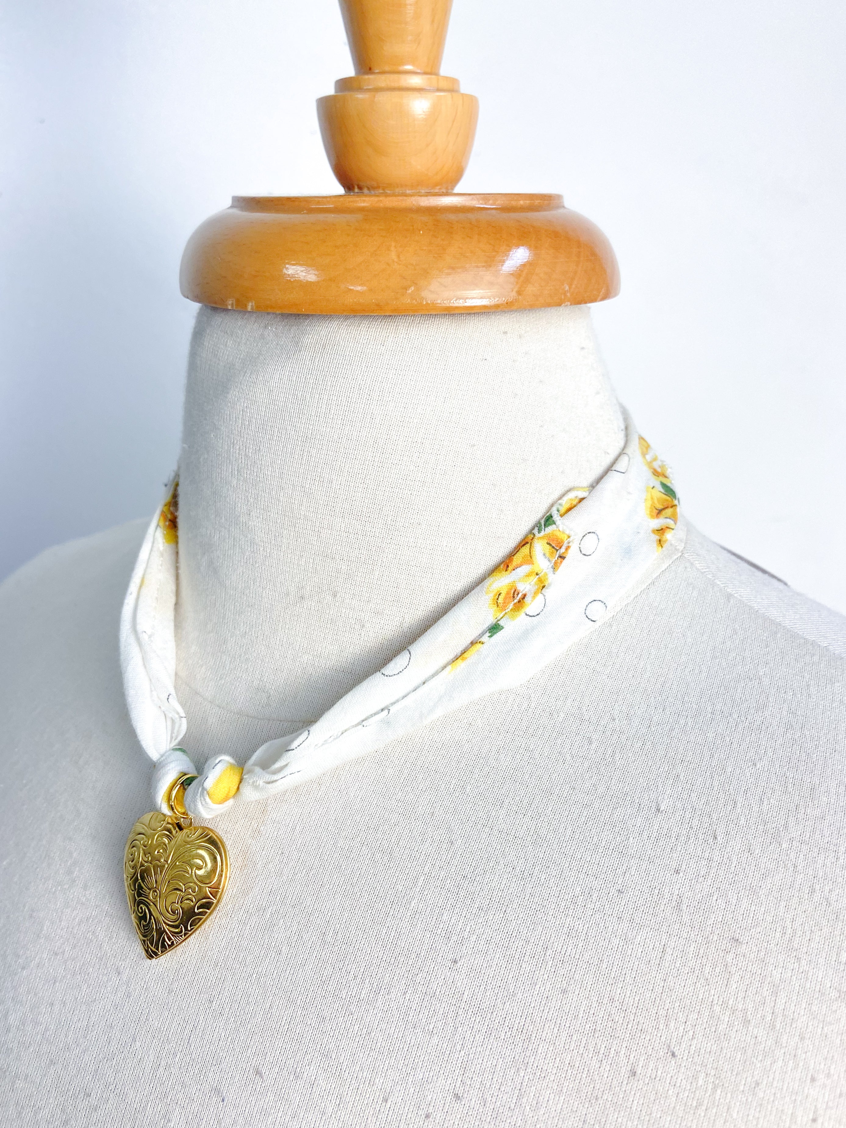 OOAK Vintage Hanky Heart Locket Necklace