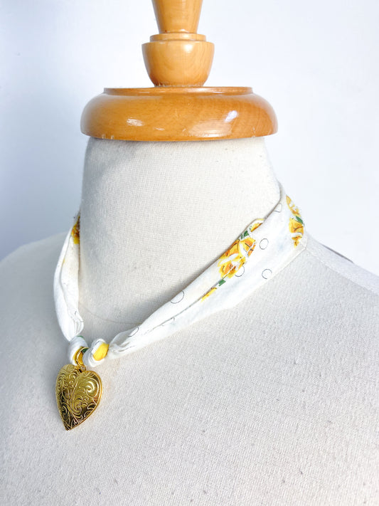 OOAK Vintage Hanky Heart Locket Necklace