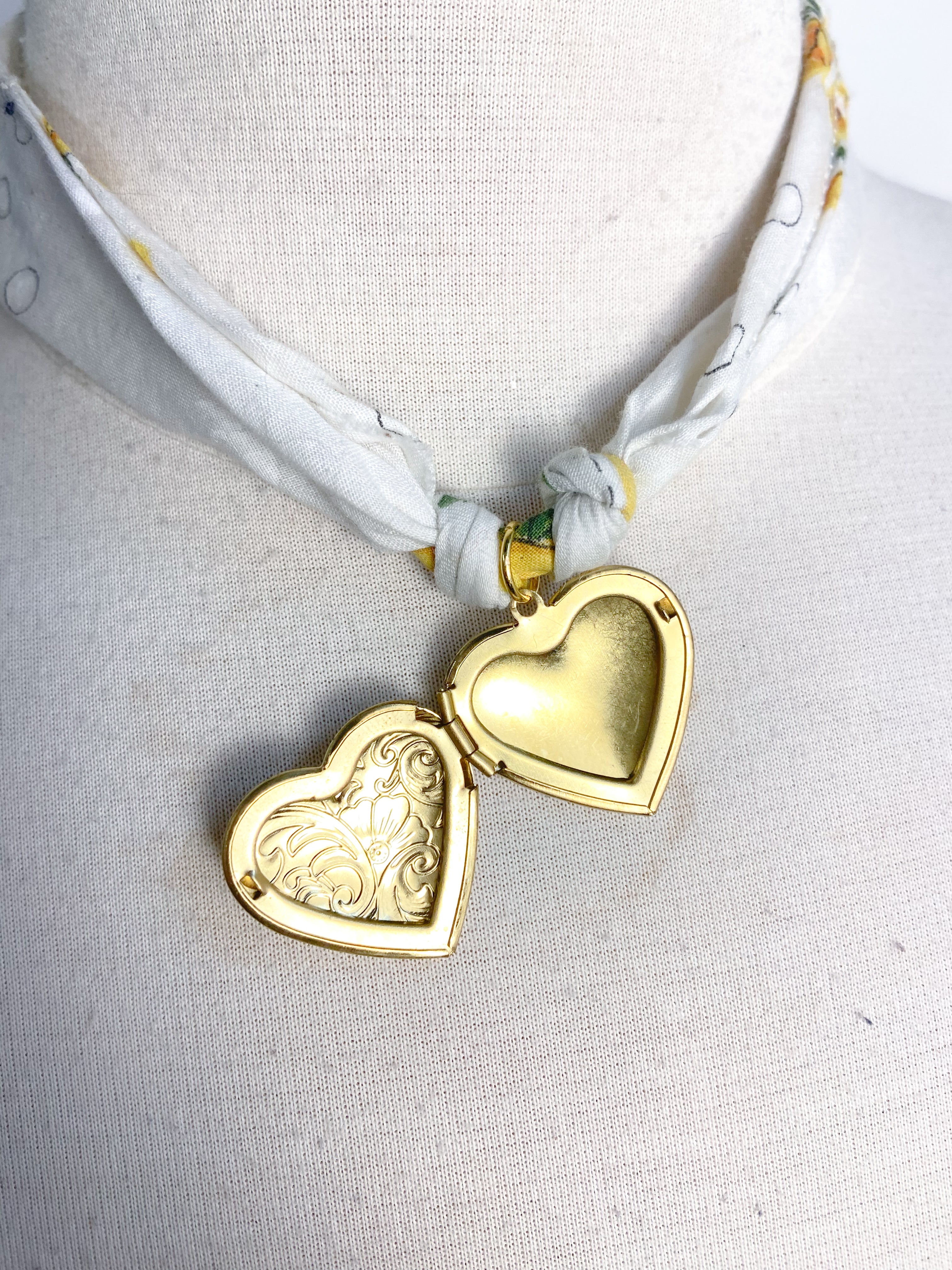 OOAK Vintage Hanky Heart Locket Necklace