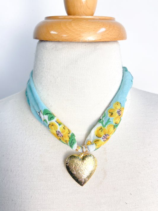 OOAK Vintage Hanky Heart Locket Necklace