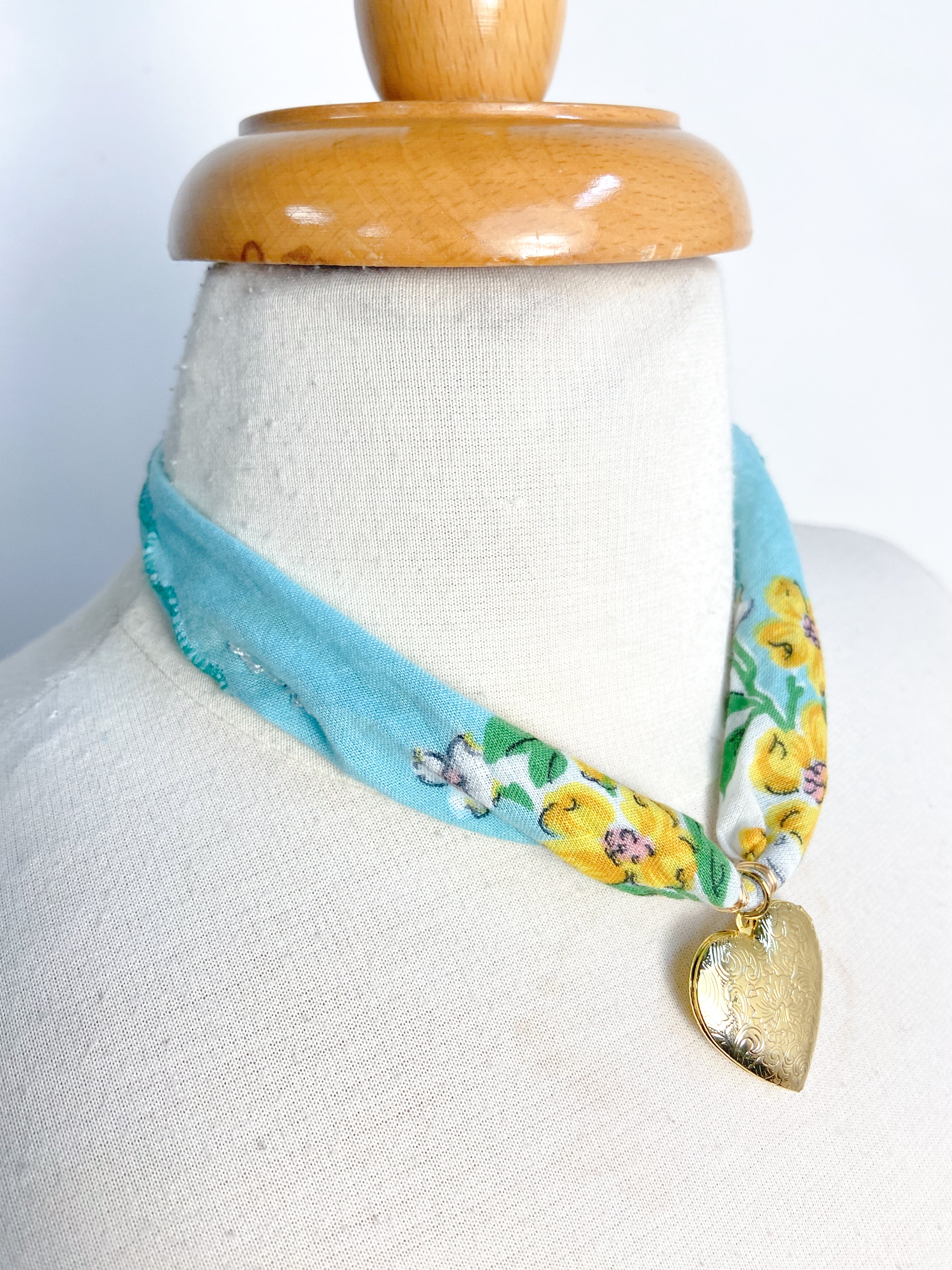 OOAK Vintage Hanky Heart Locket Necklace