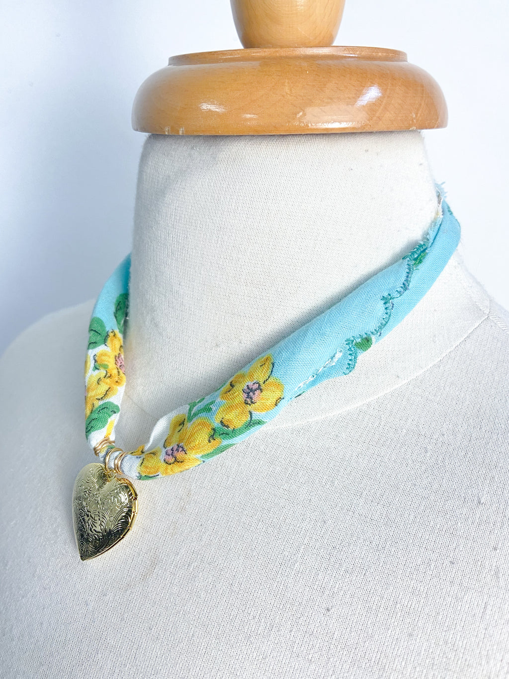 OOAK Vintage Hanky Heart Locket Necklace