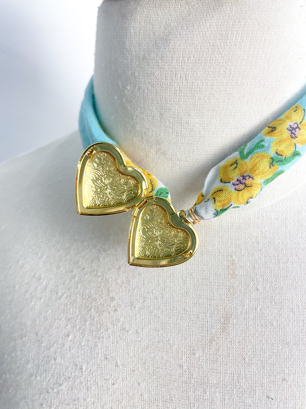 OOAK Vintage Hanky Heart Locket Necklace