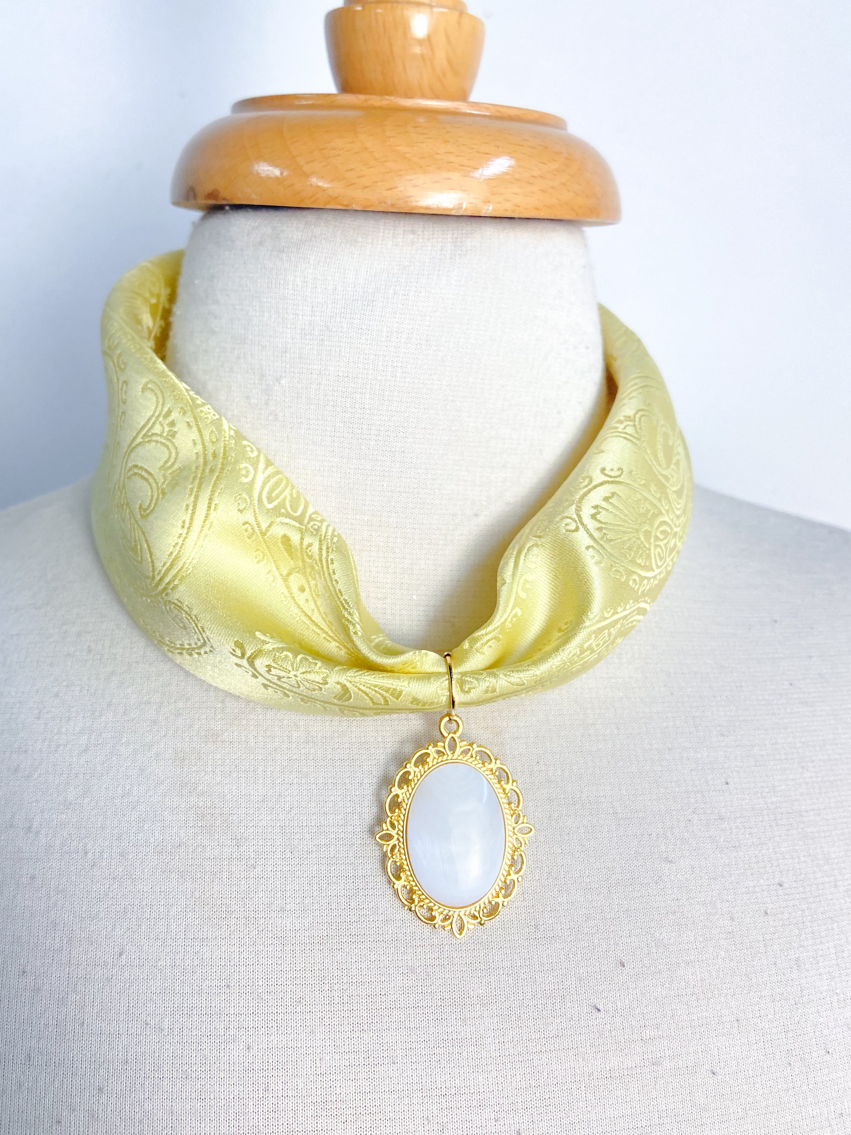 OOAK Shell Pendant Yellow Tie Scarf Necklace