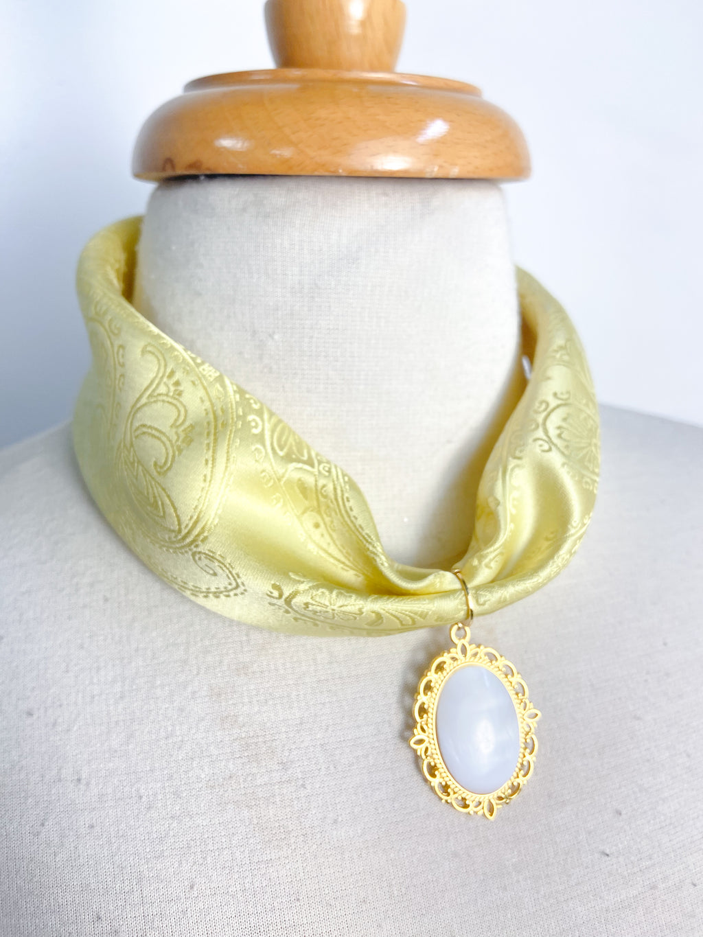 OOAK Shell Pendant Yellow Tie Scarf Necklace