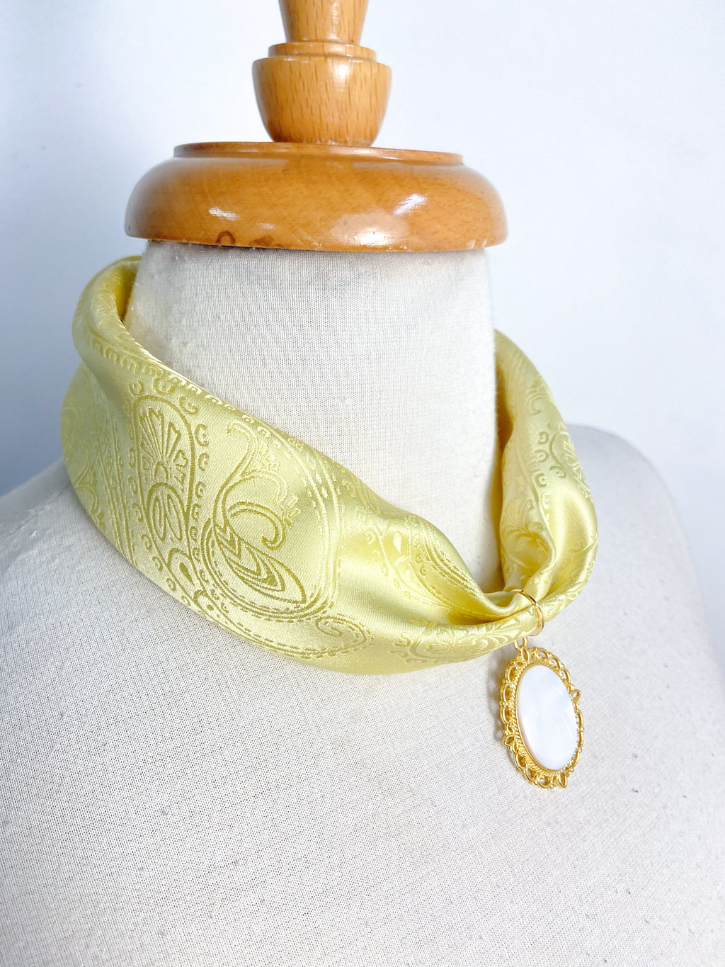 OOAK Shell Pendant Yellow Tie Scarf Necklace