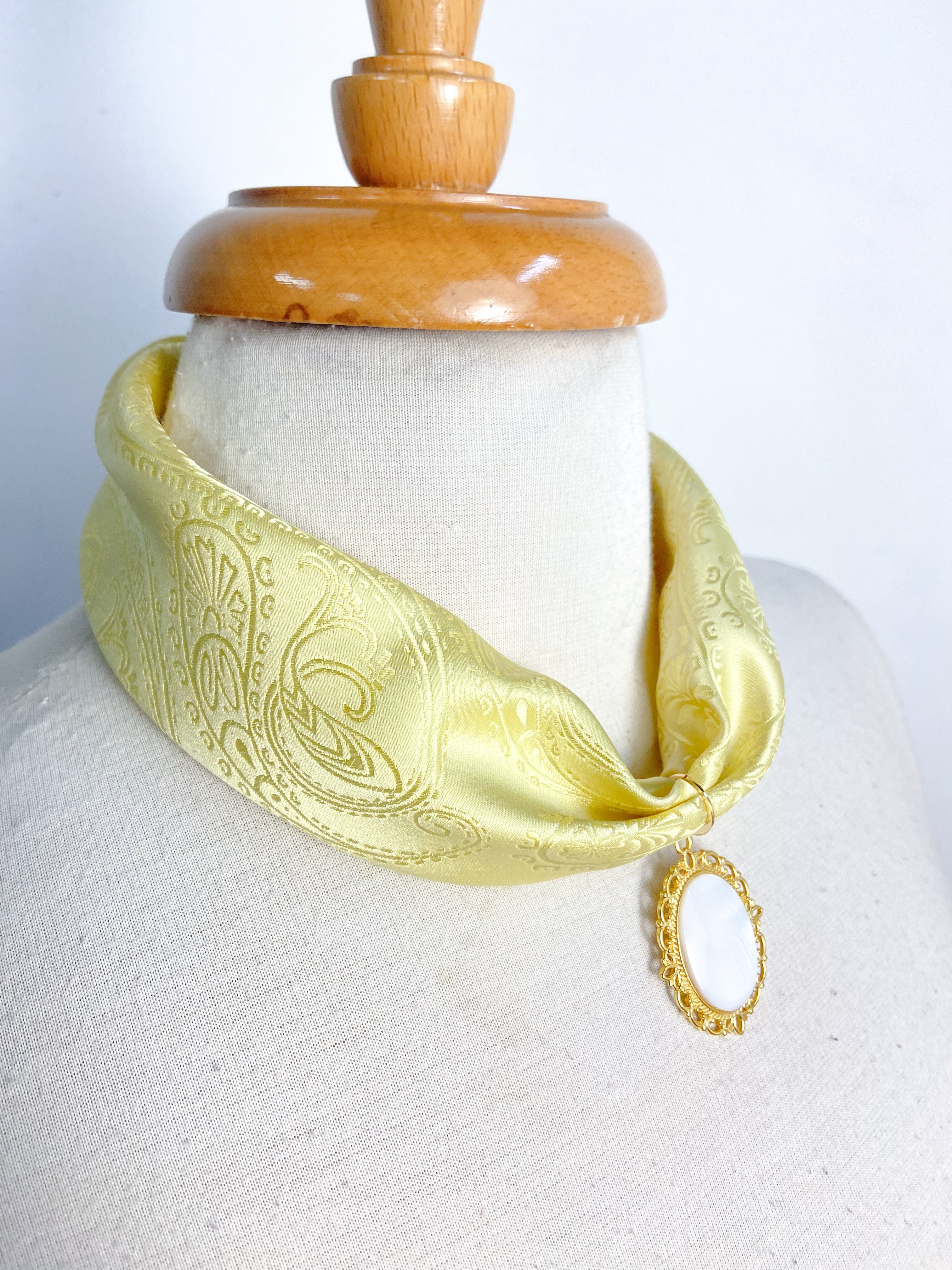 OOAK Shell Pendant Yellow Tie Scarf Necklace