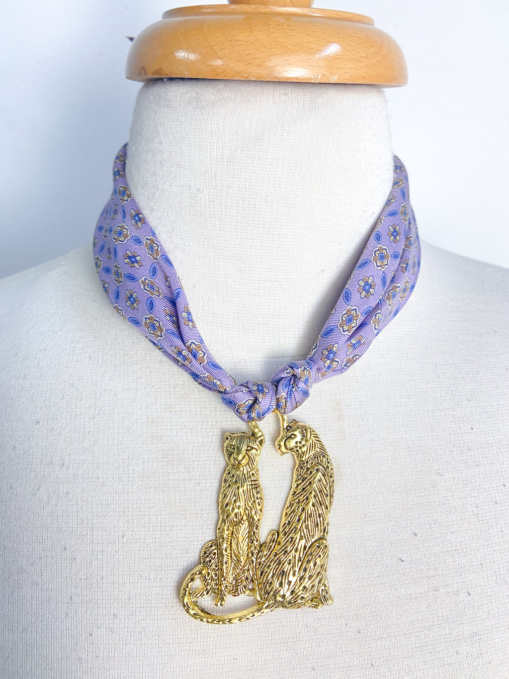 OOAK Silk and Leopard Scarf Necklace