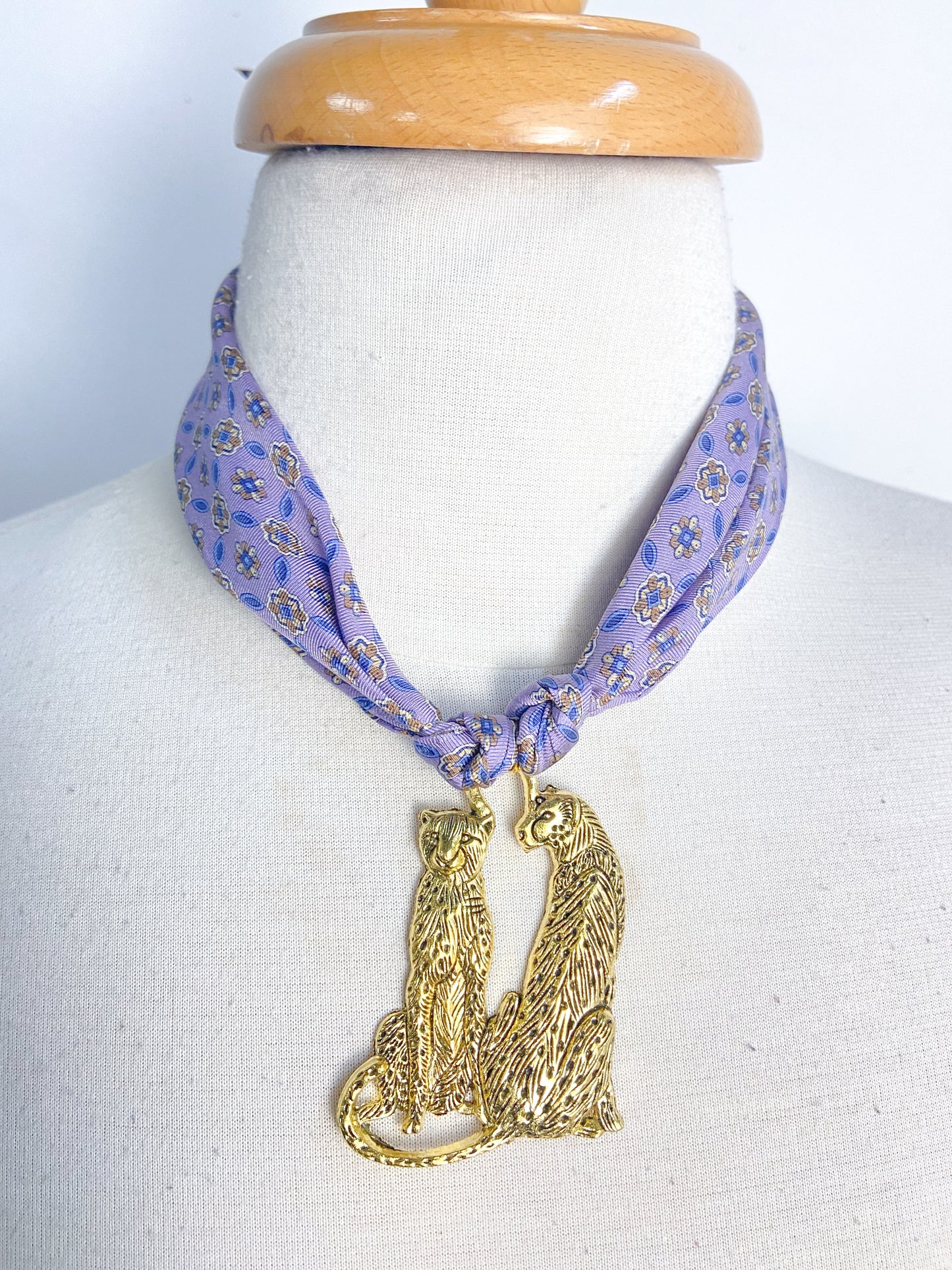 OOAK Silk and Leopard Scarf Necklace