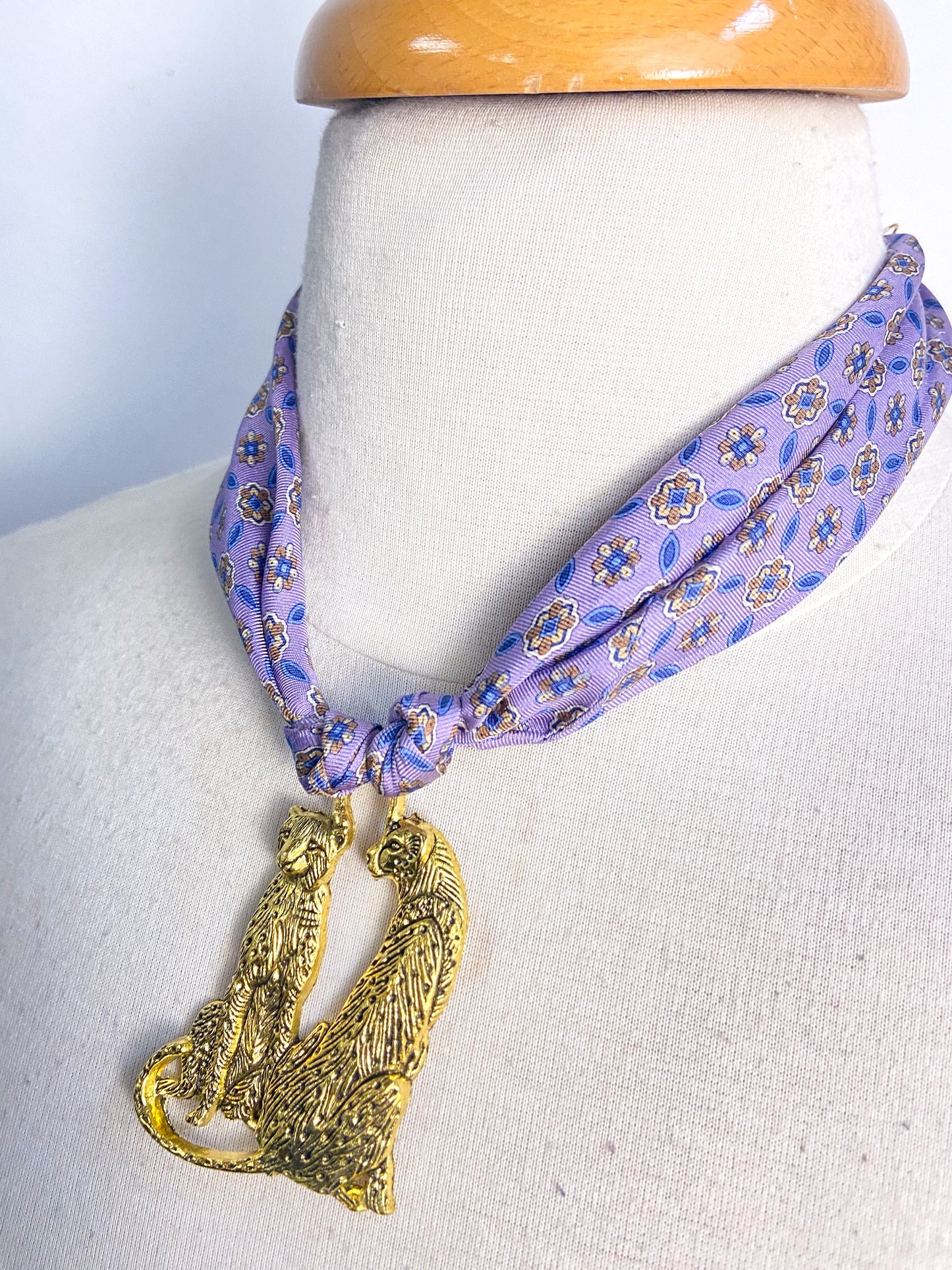 OOAK Silk and Leopard Scarf Necklace