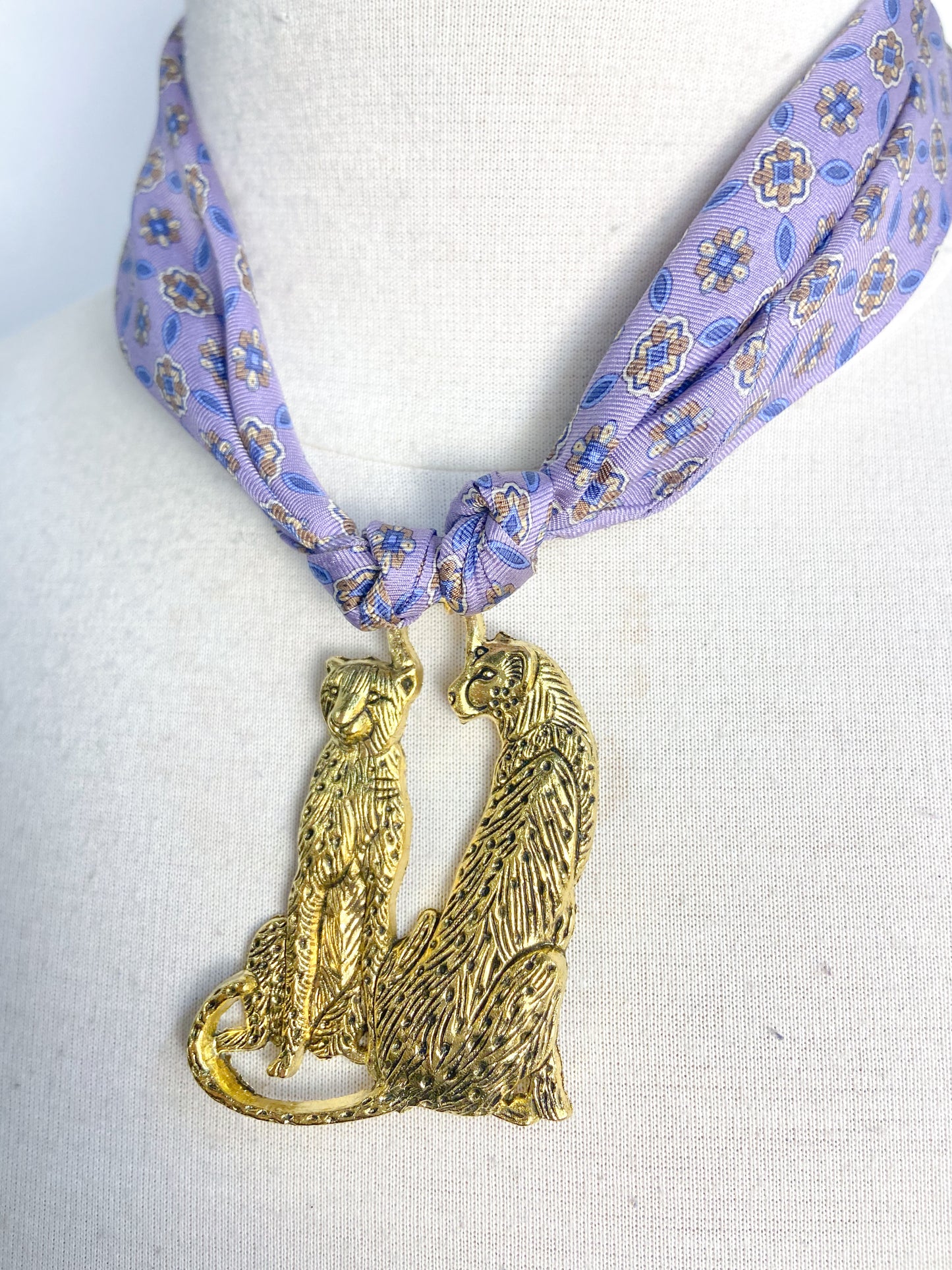 OOAK Silk and Leopard Scarf Necklace