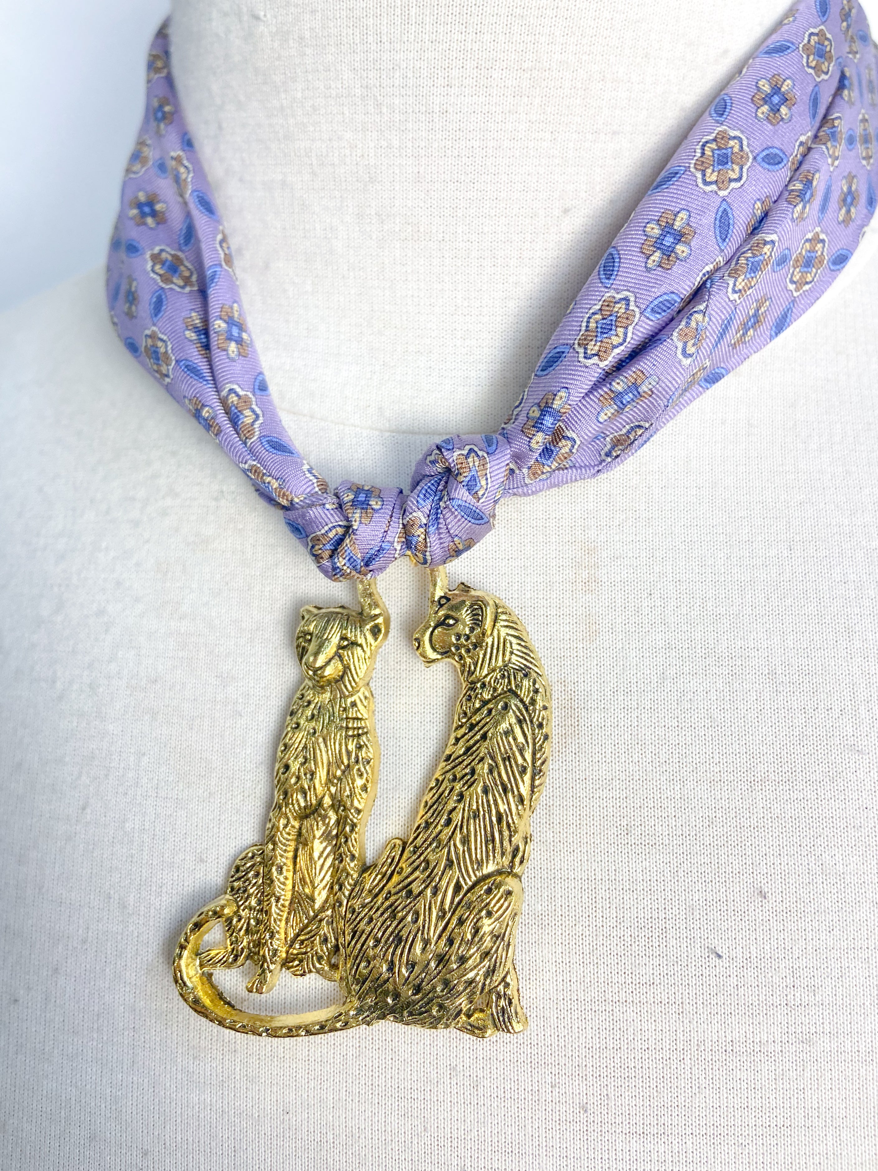 OOAK Silk and Leopard Scarf Necklace