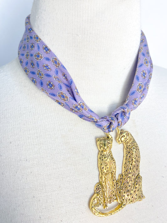 OOAK Silk and Leopard Scarf Necklace