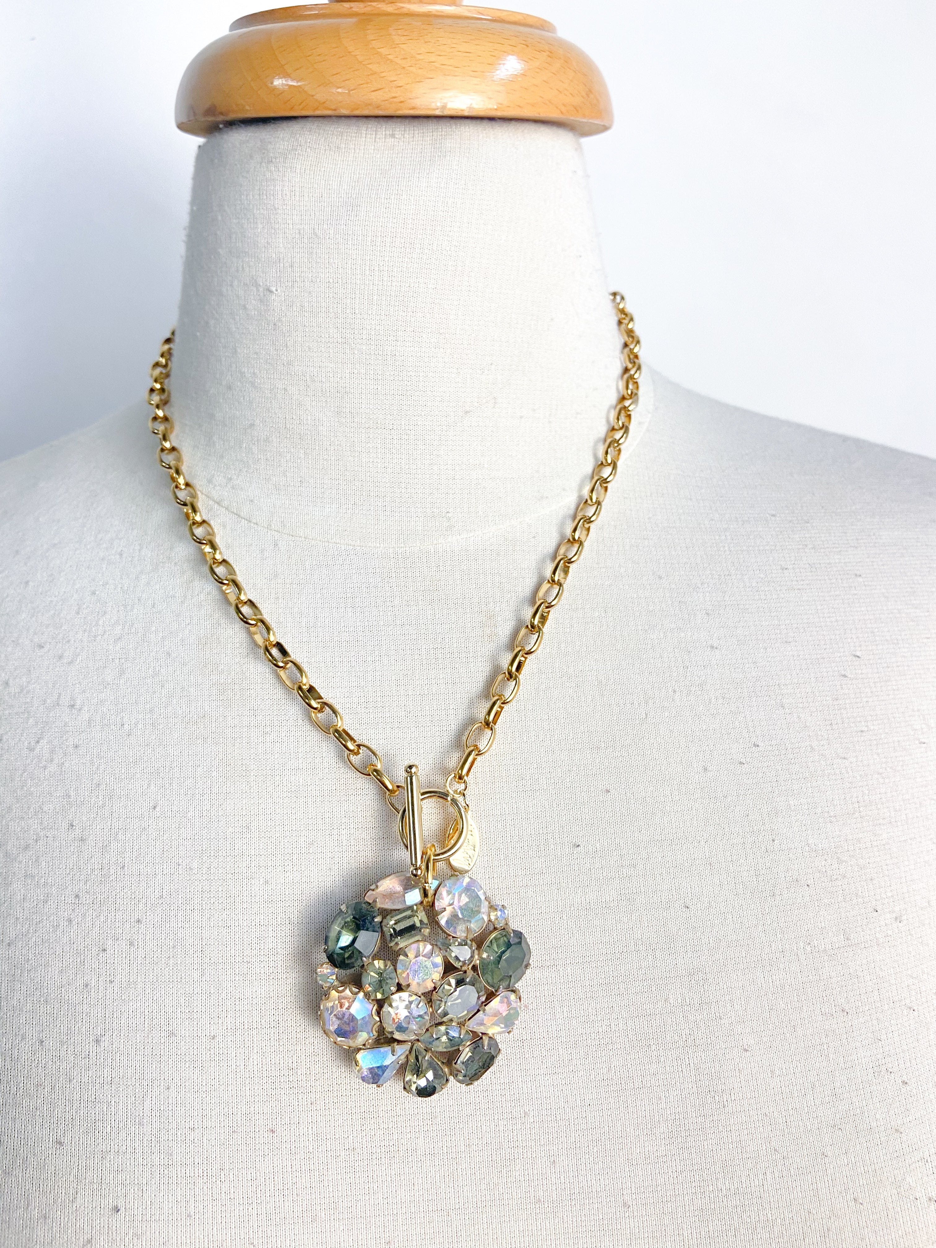 OOAK Vintage Rhinestone Broach Necklace