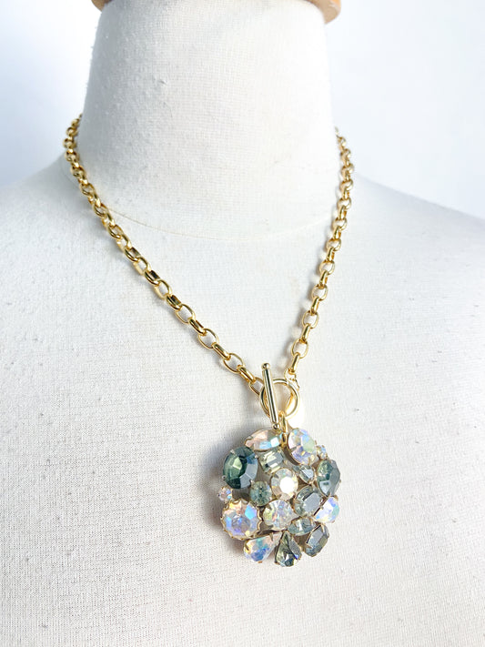 OOAK Vintage Rhinestone Broach Necklace