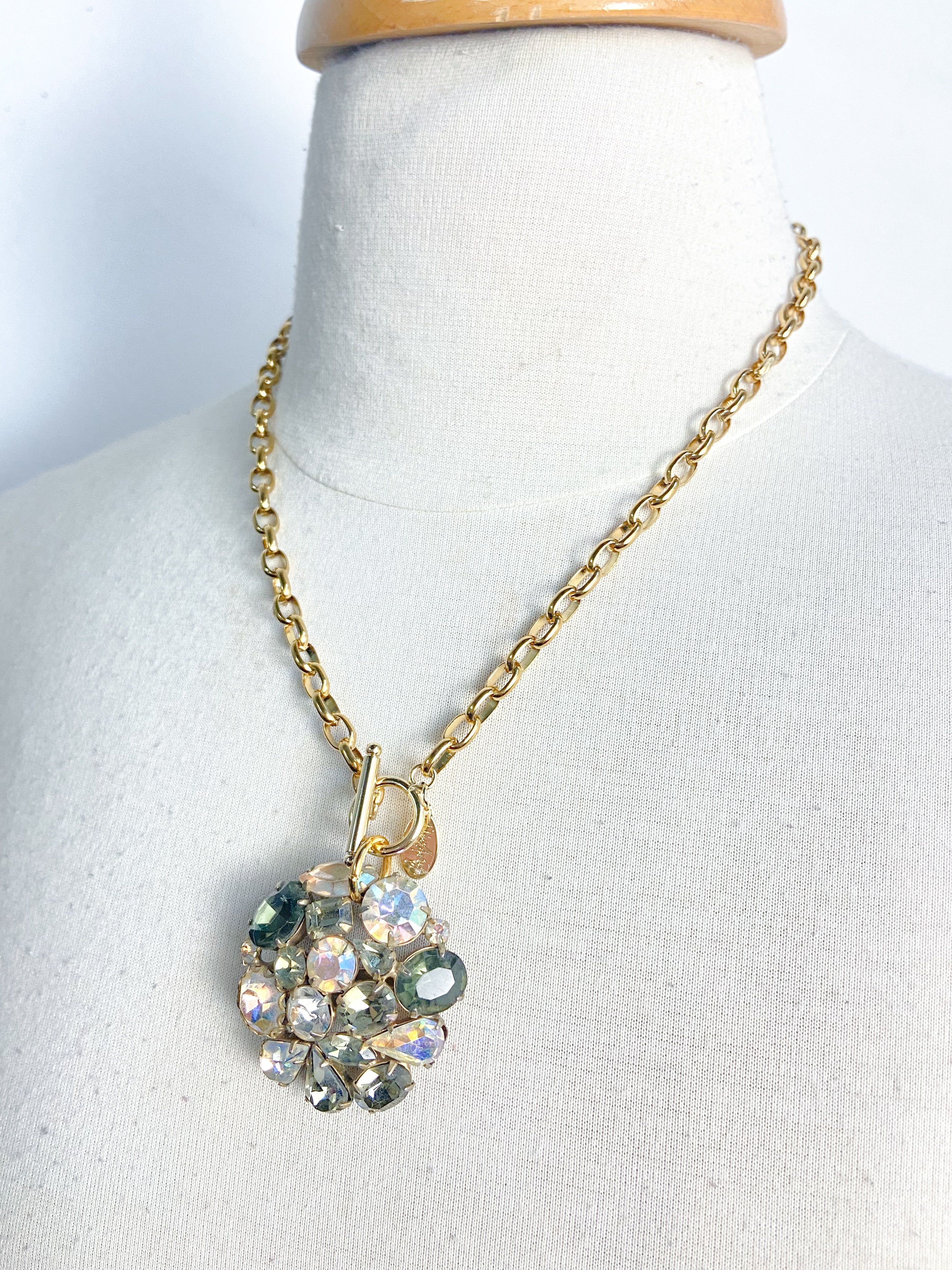 OOAK Vintage Rhinestone Broach Necklace