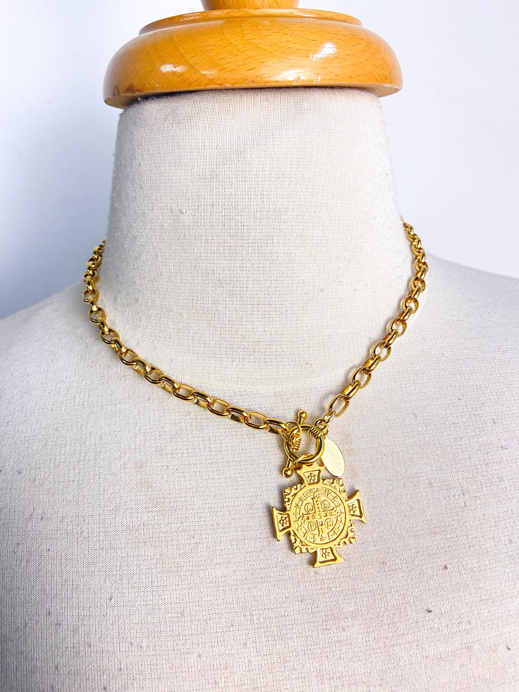 OOAK Religious Cross Curb Chain Necklace