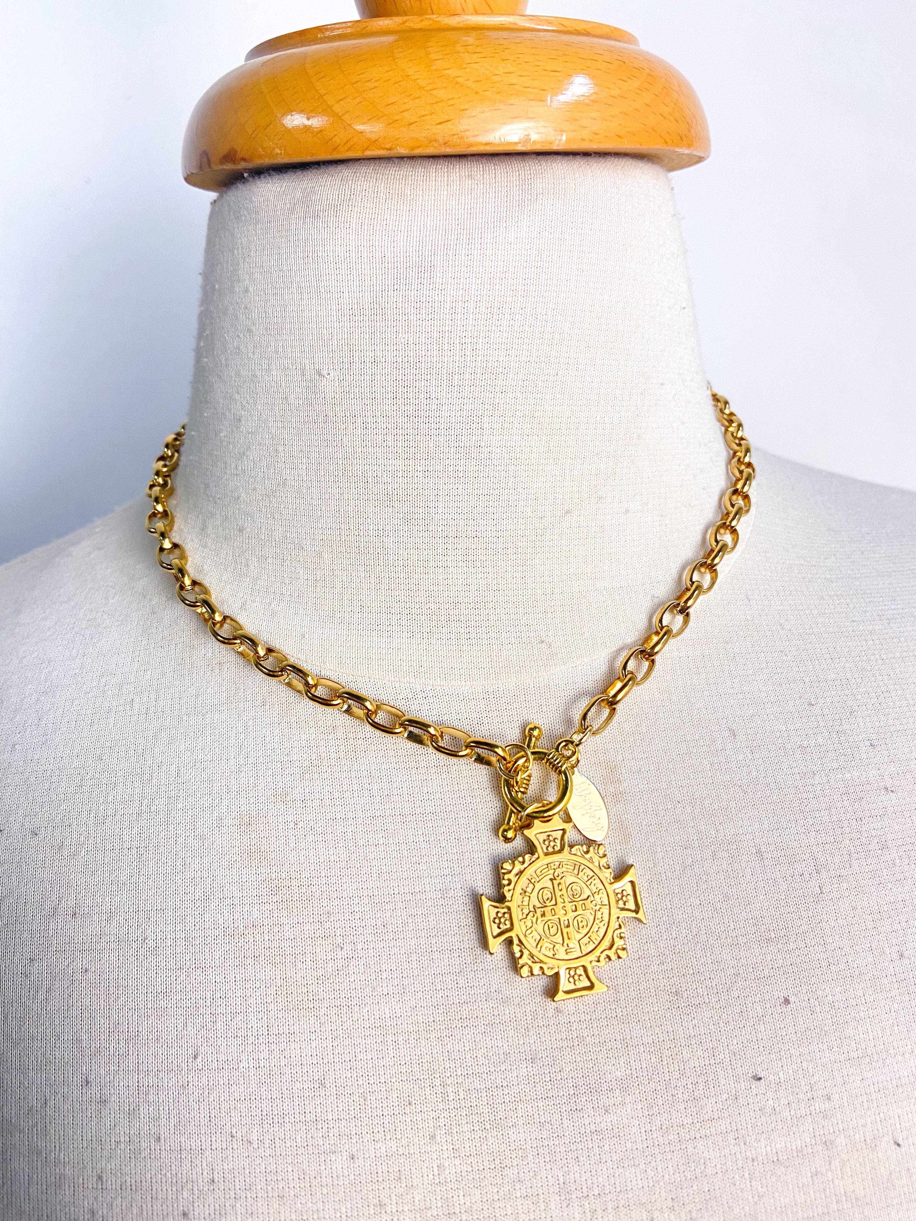 OOAK Religious Cross Curb Chain Necklace