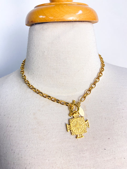 OOAK Religious Cross Curb Chain Necklace