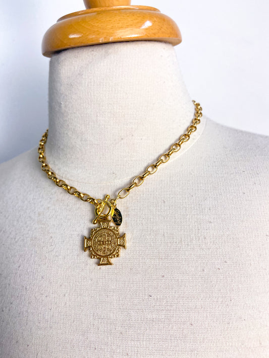 OOAK Religious Cross Curb Chain Necklace