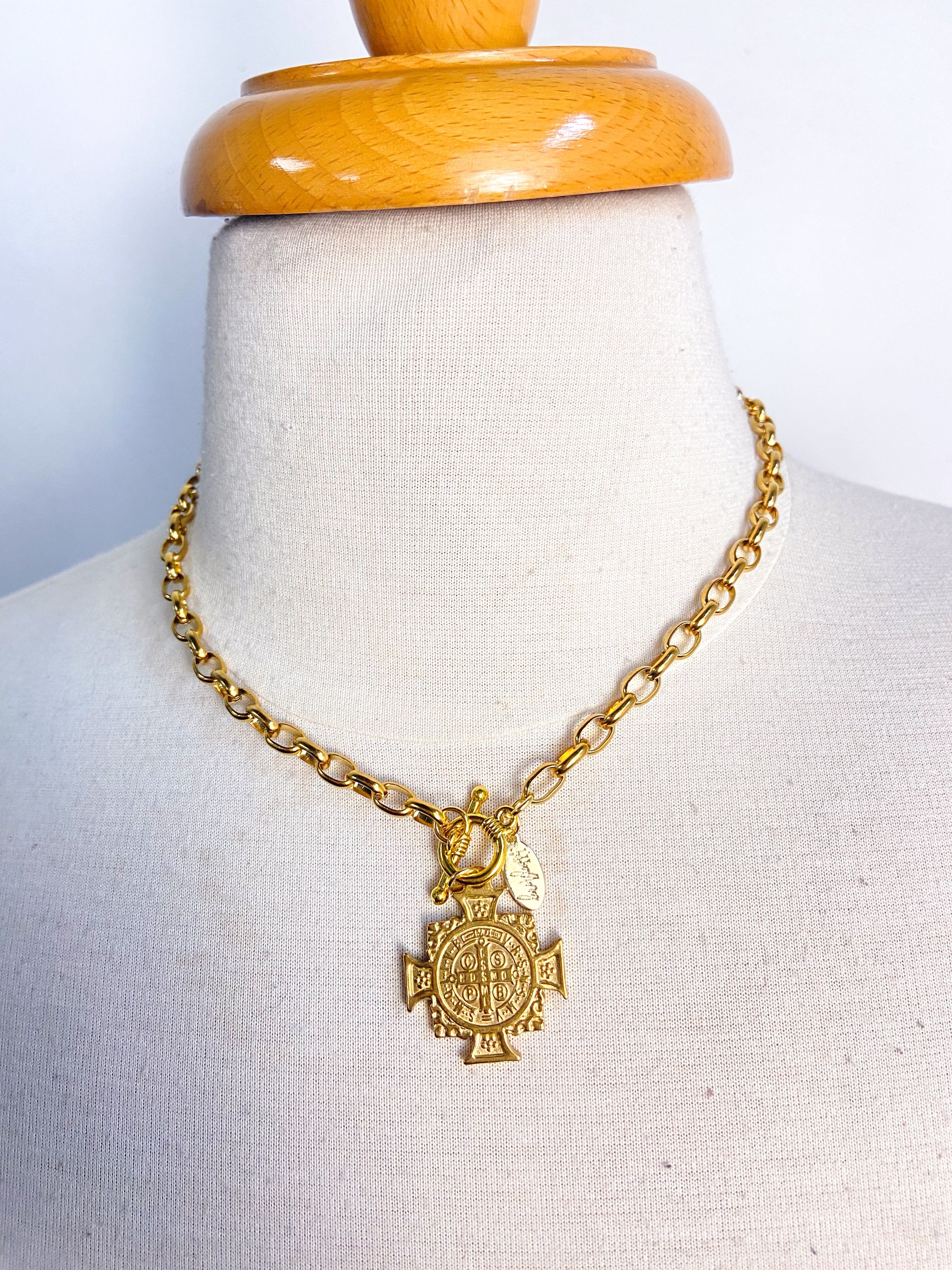 OOAK Religious Cross Curb Chain Necklace
