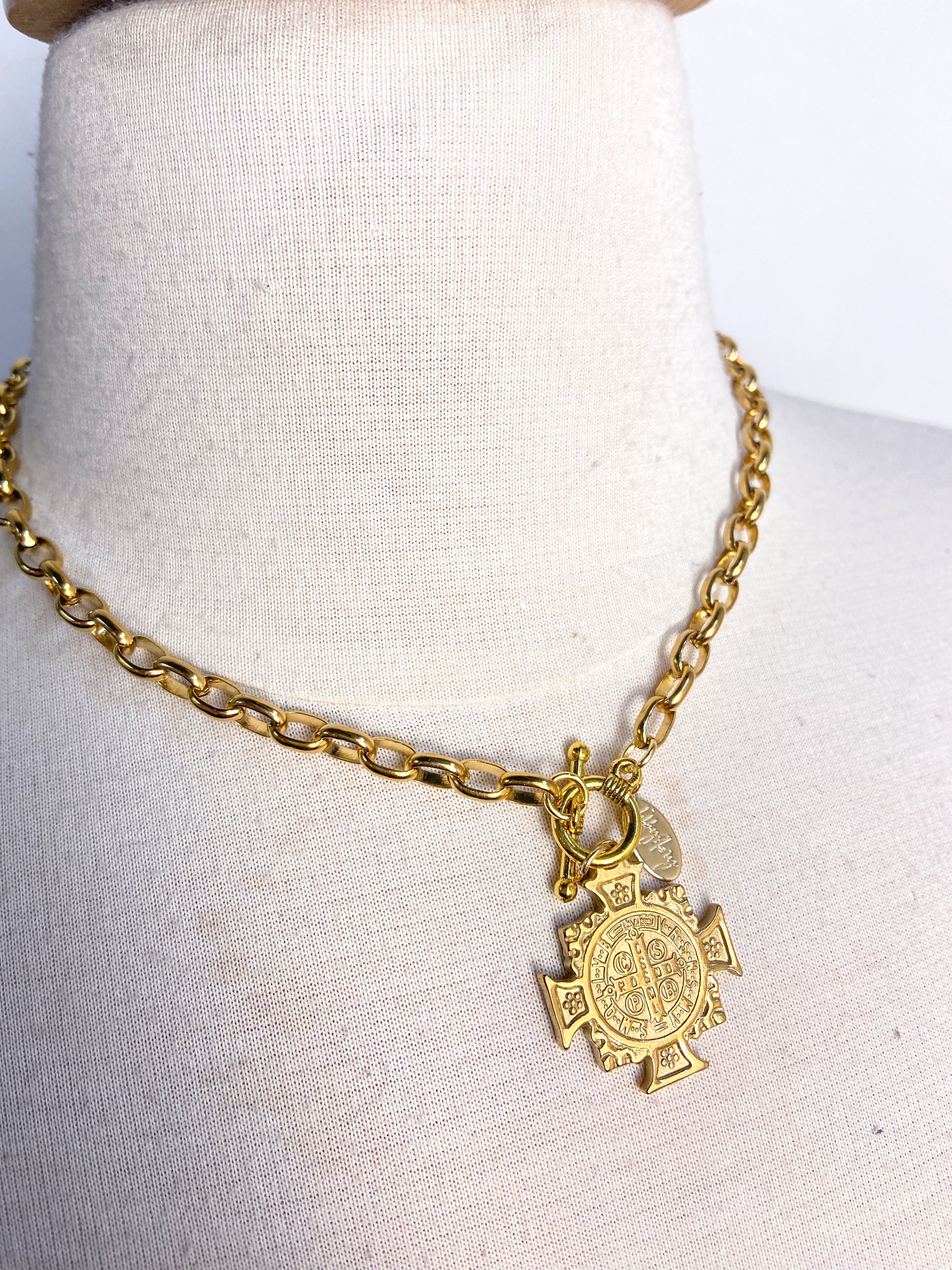 OOAK Religious Cross Curb Chain Necklace